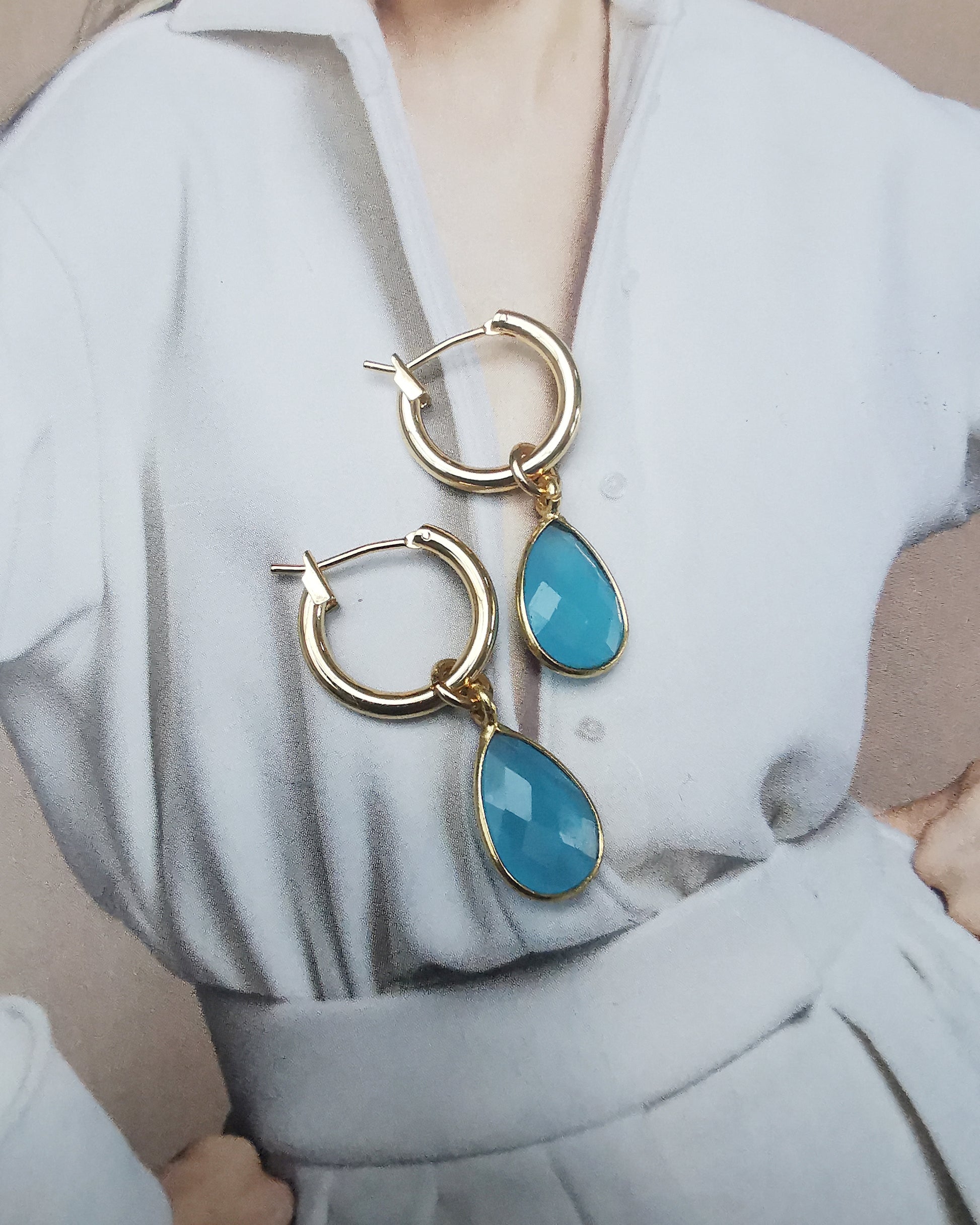 Small Hoop Earrings with Removable Gemstone Charms - Vinta Shop