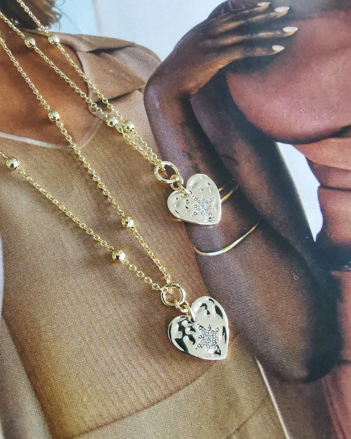 Heart Starburst Satellite Pendant Necklace.