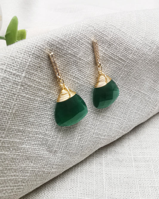 Green Onyx Trillion Stud Dangle Earrings - Vinta Shop