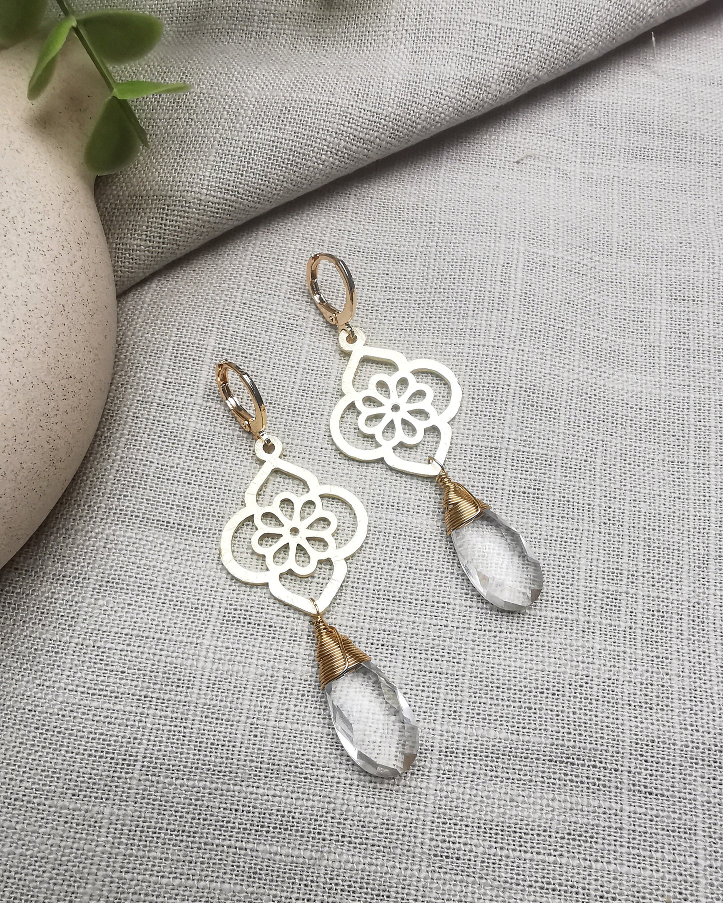Statement Clear Quartz Long Drop Earrings