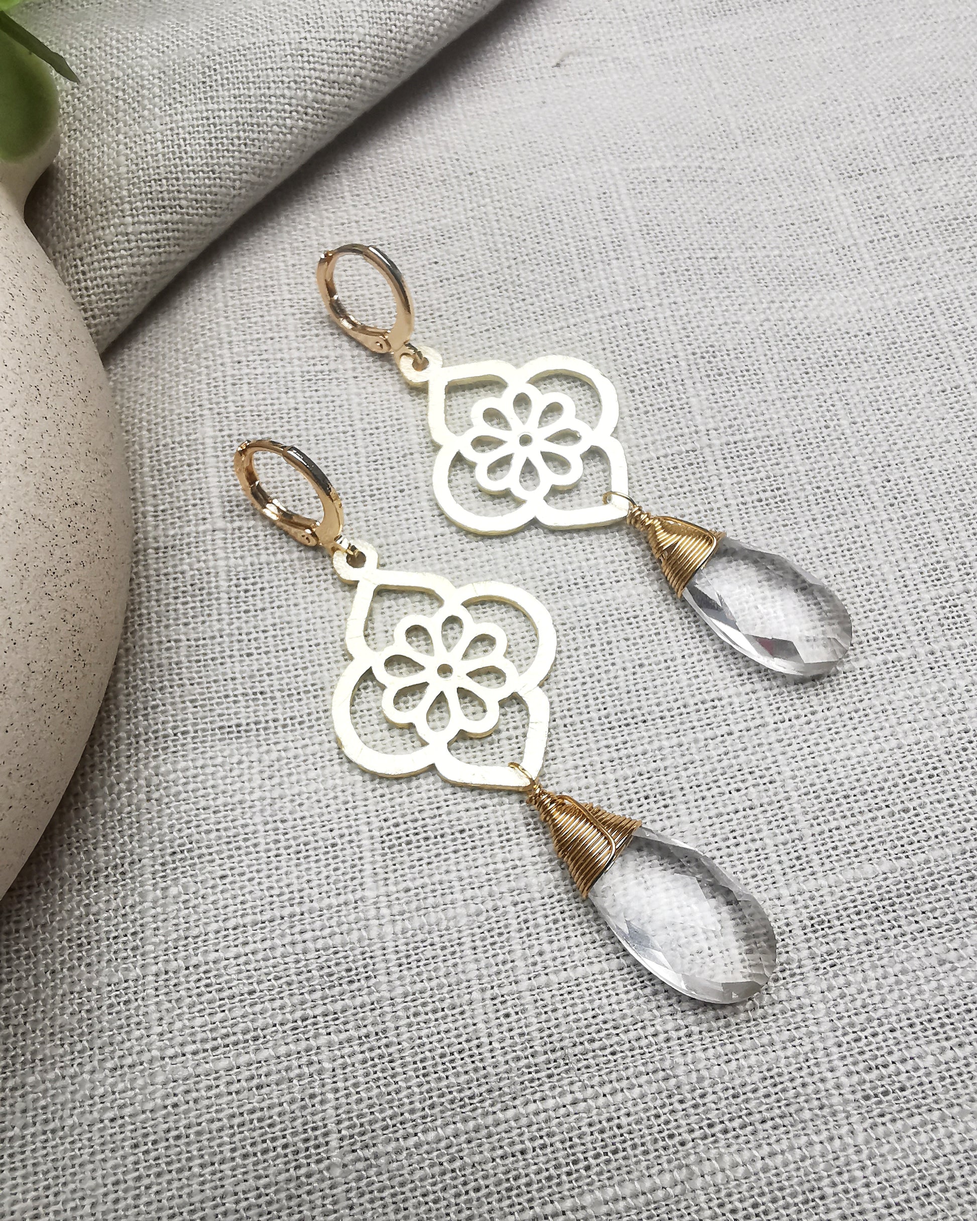 Statement Clear Quartz Long Drop Earrings - Vinta Shop