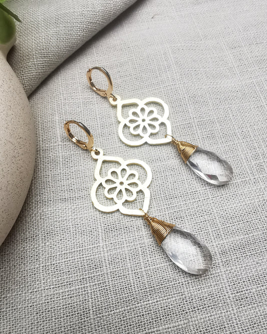 Statement Clear Quartz Long Drop Earrings - Vinta Shop