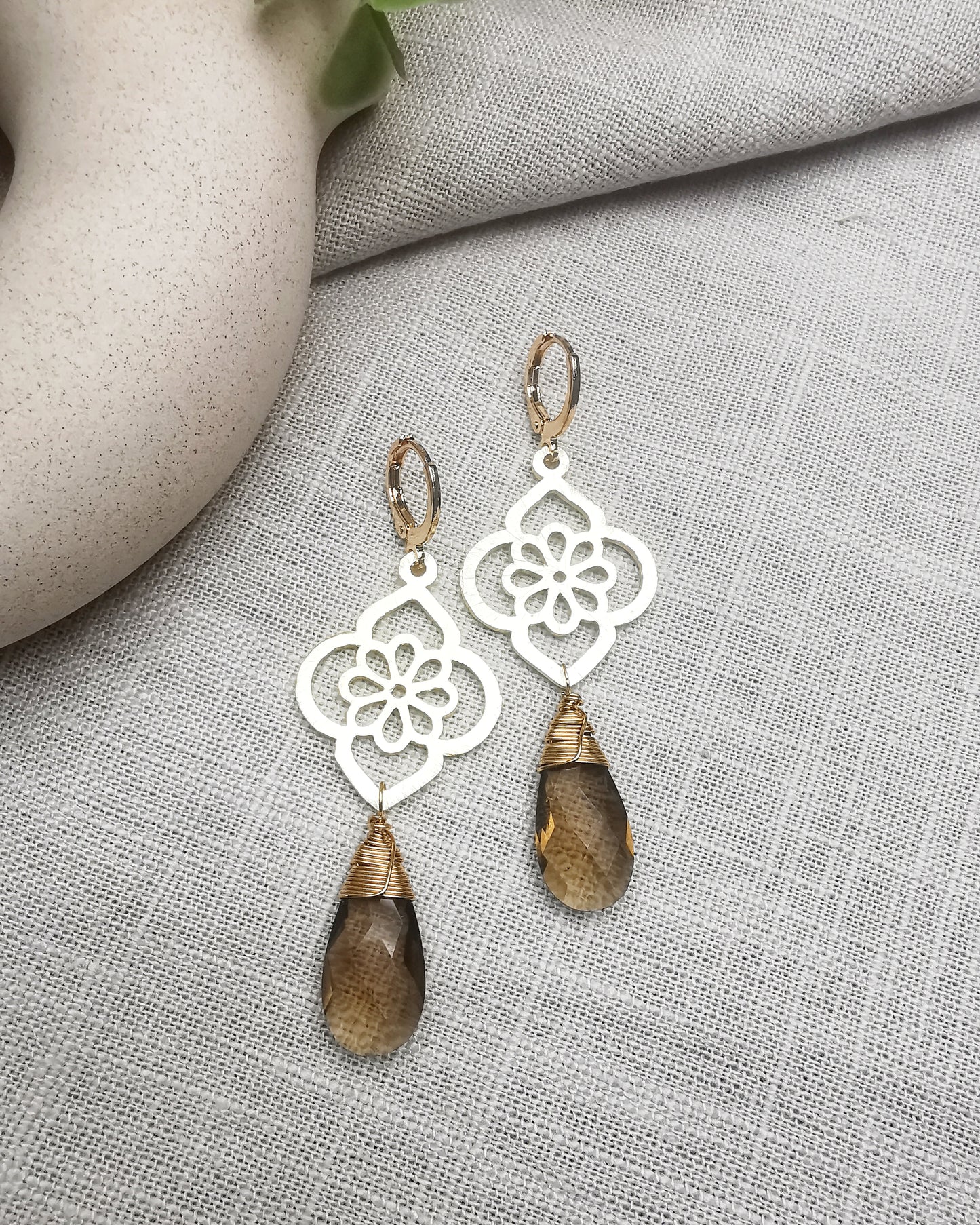 Statement Smokey Quartz Long Drop Earrings