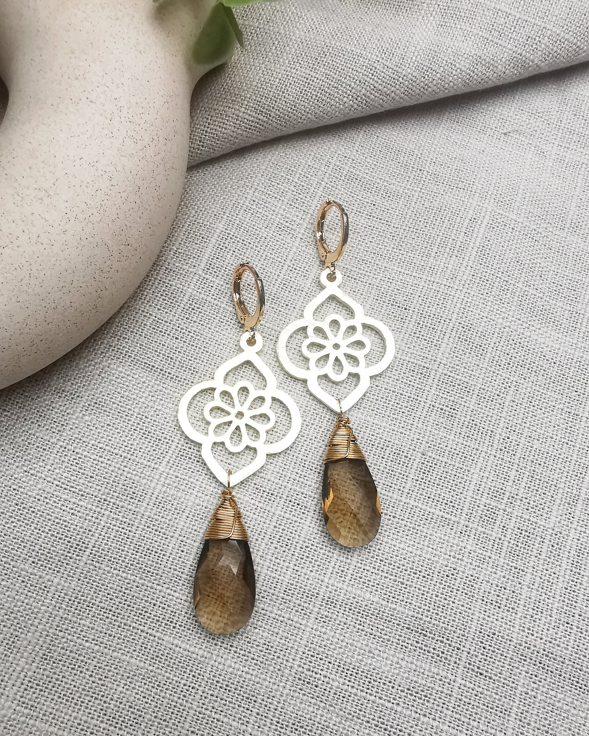 Statement Smokey Quartz Long Drop Earrings - Vinta Shop