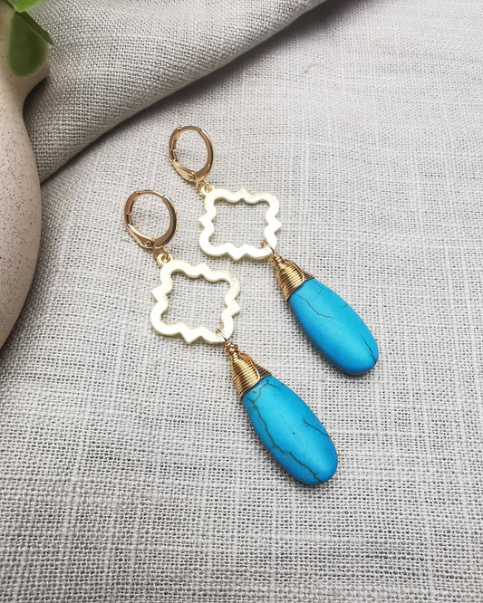 Turquoise Howlite Teardrop Earrings - Vinta Shop