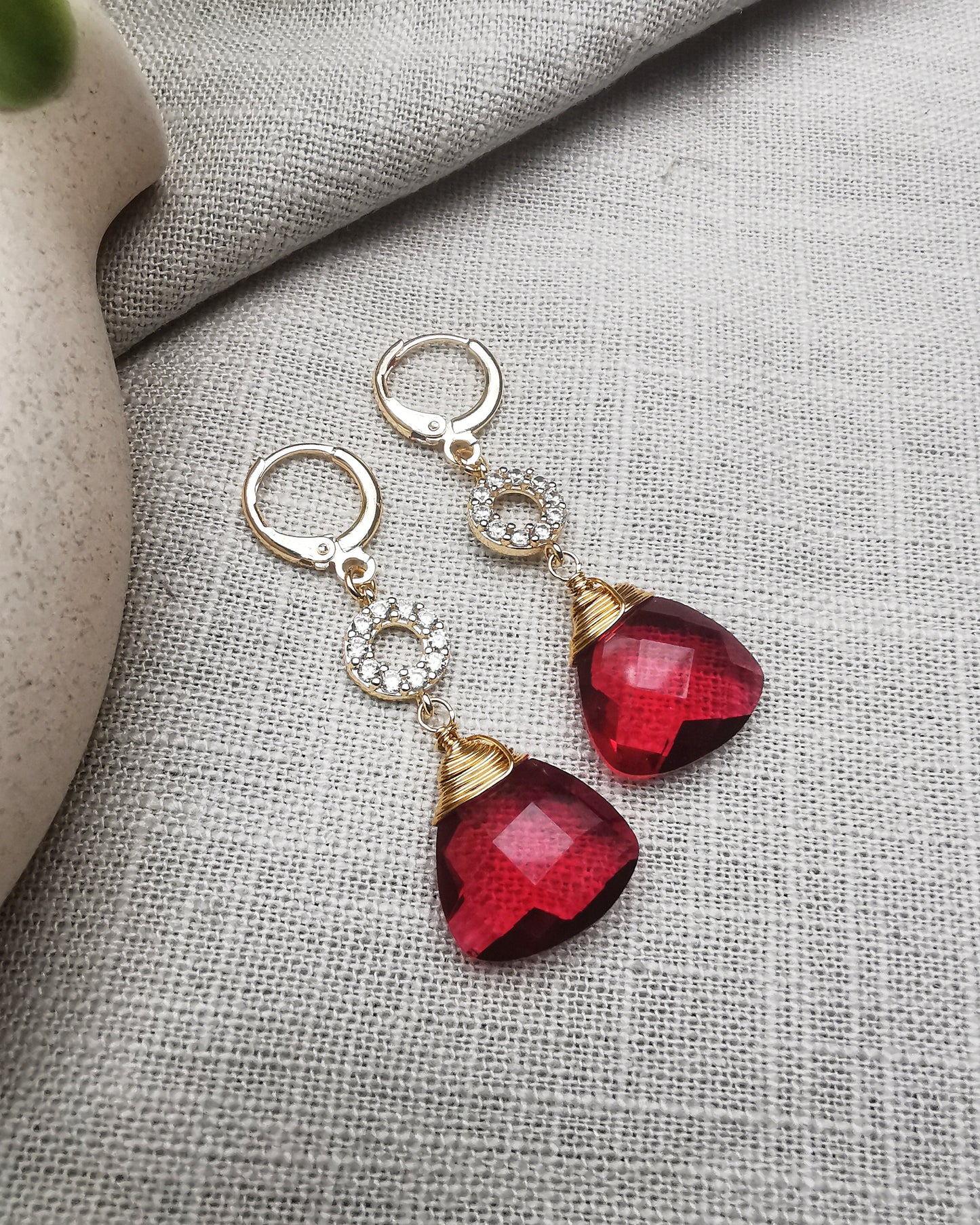 Ruby Quartz Dangle Earrings