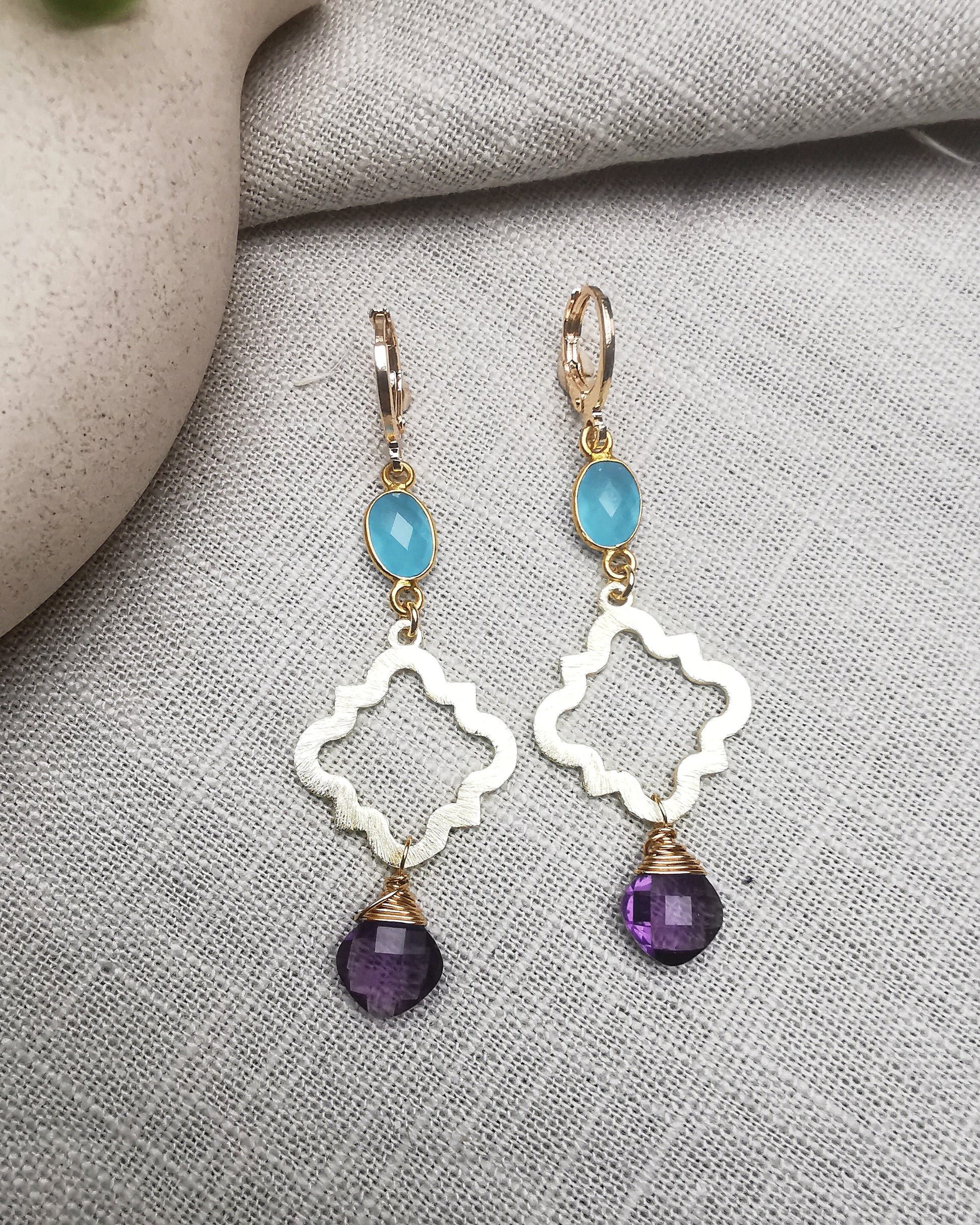Long Drop Gemstone Earrings - Vinta Shop