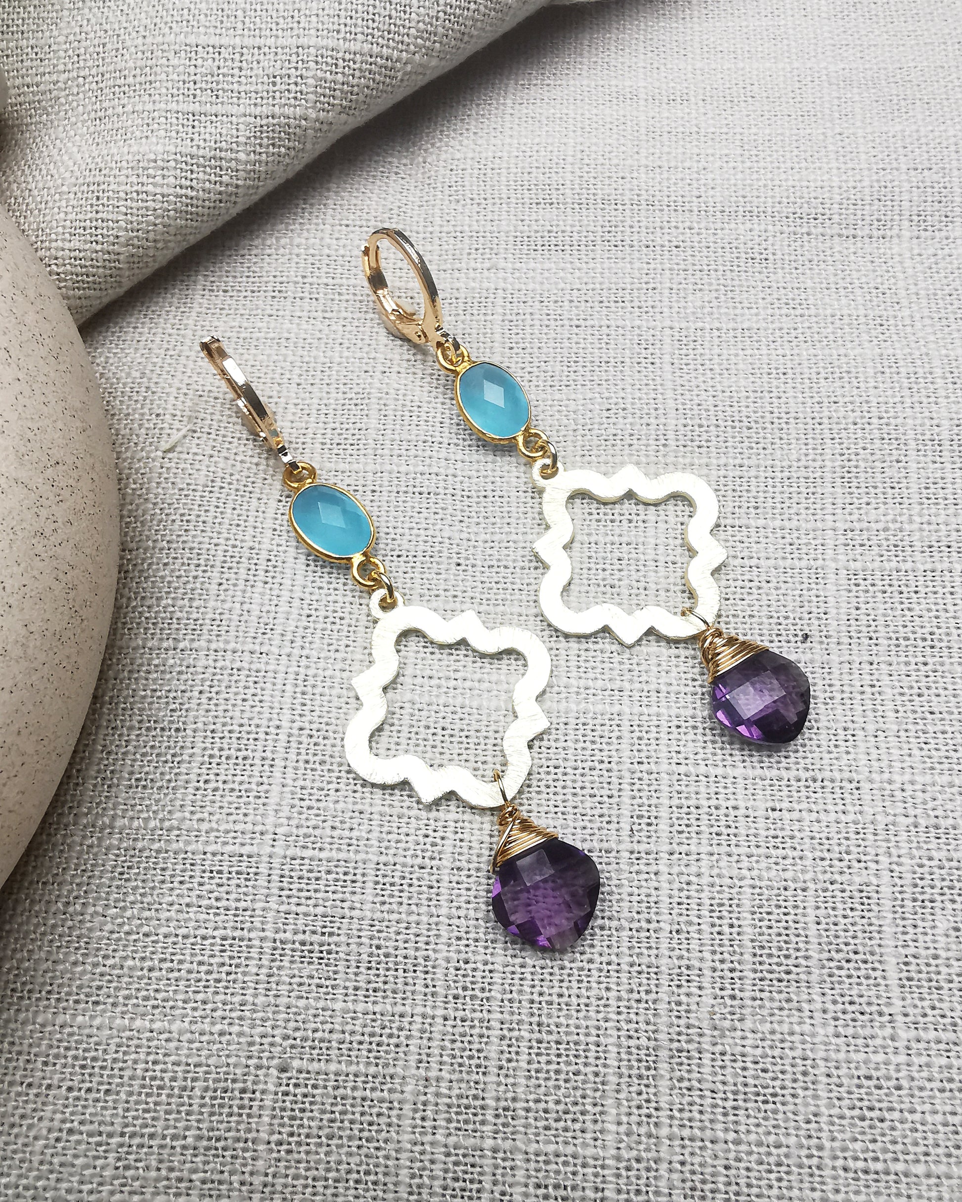 Long Drop Gemstone Earrings - Vinta Shop