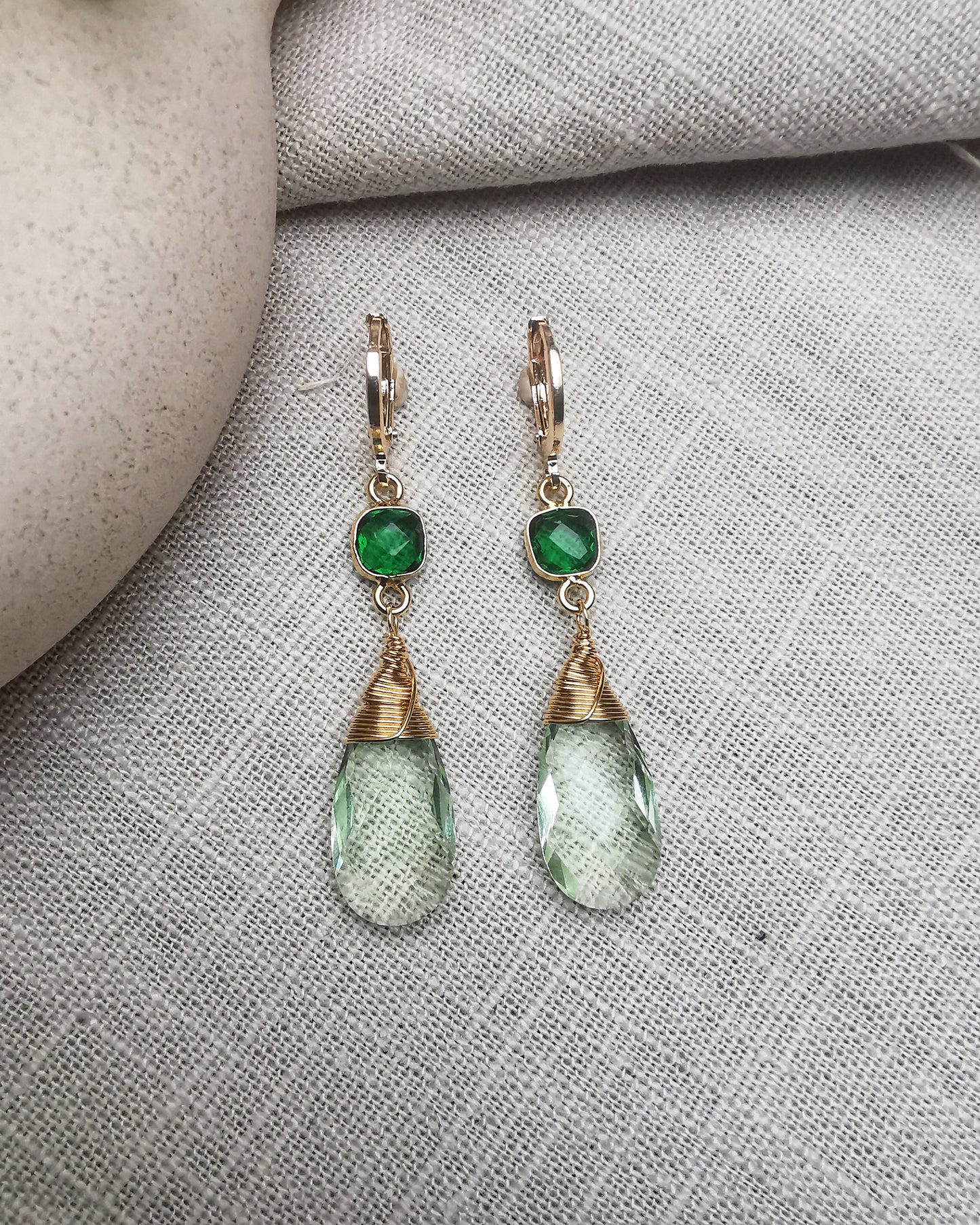 Green Amethyst & Emerald Drop Earrings