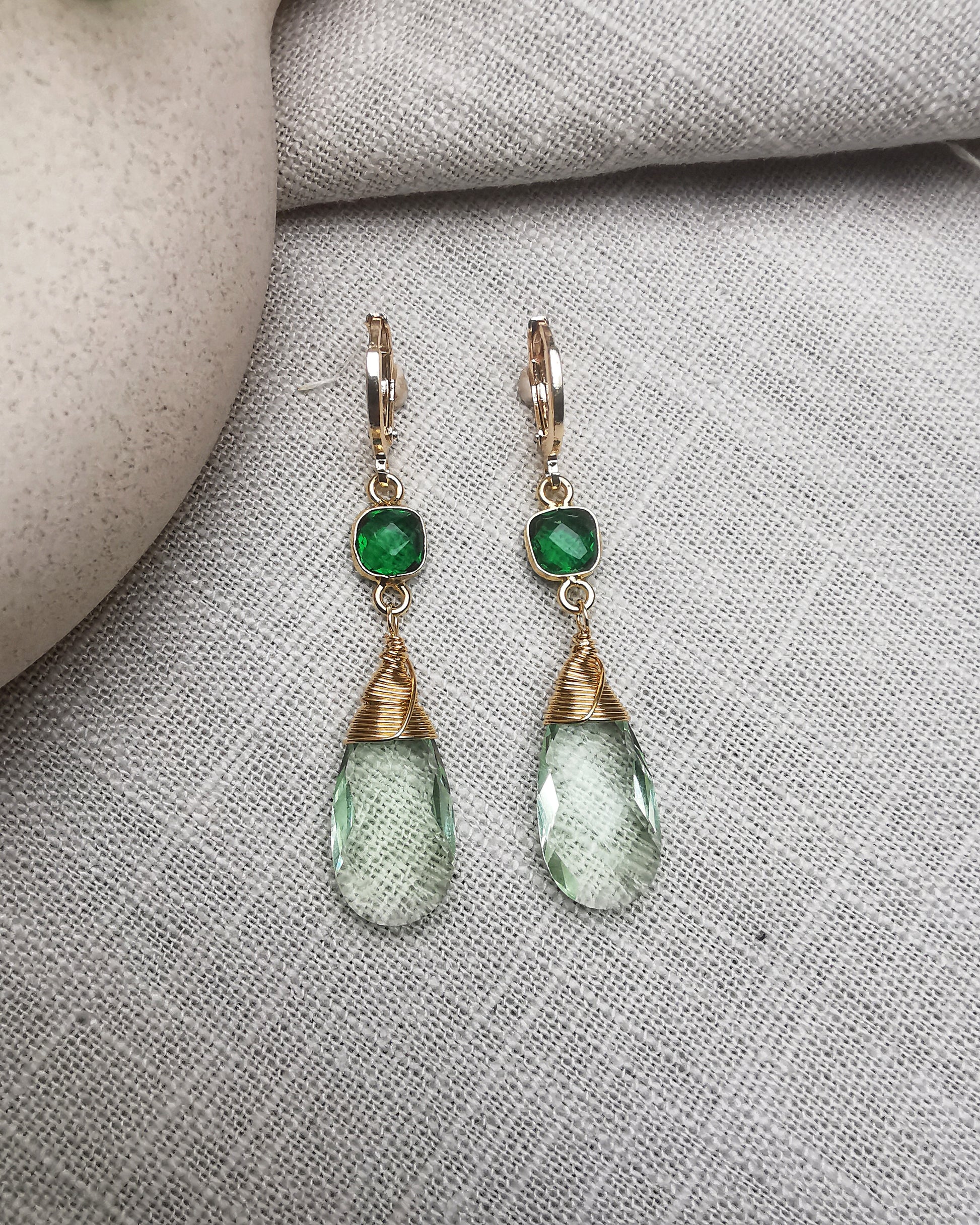 Green Amethyst & Emerald Drop Earrings - Vinta Shop