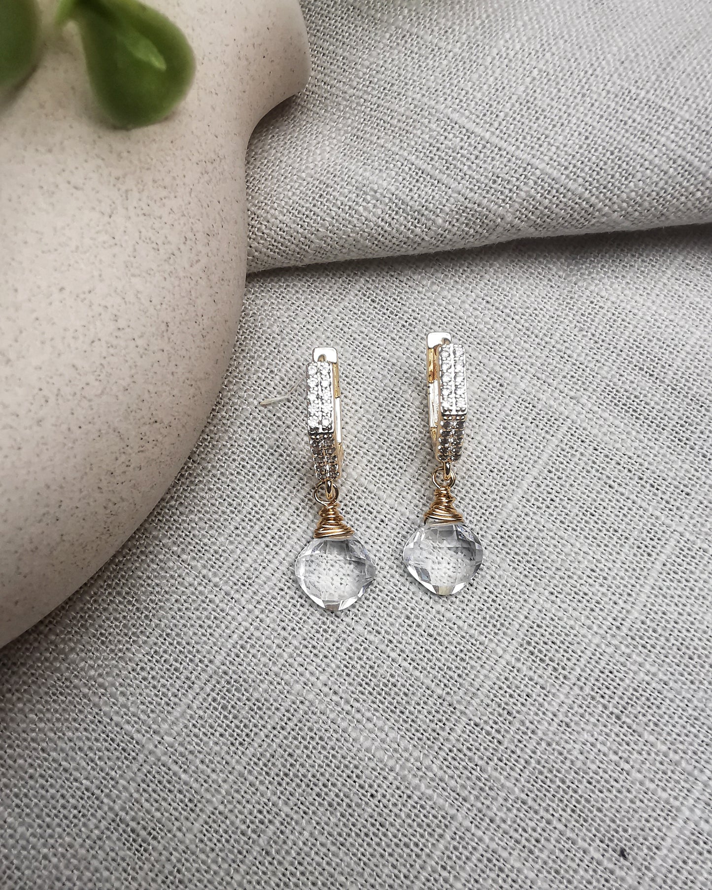 Maxi - Clear Quartz Hexagon Huggie Hoop Earrings