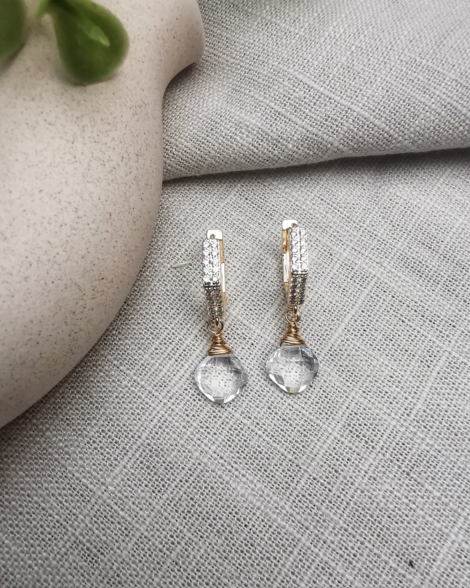 Maxi - Clear Quartz Hexagon Huggie Hoop Earrings - Vinta Shop