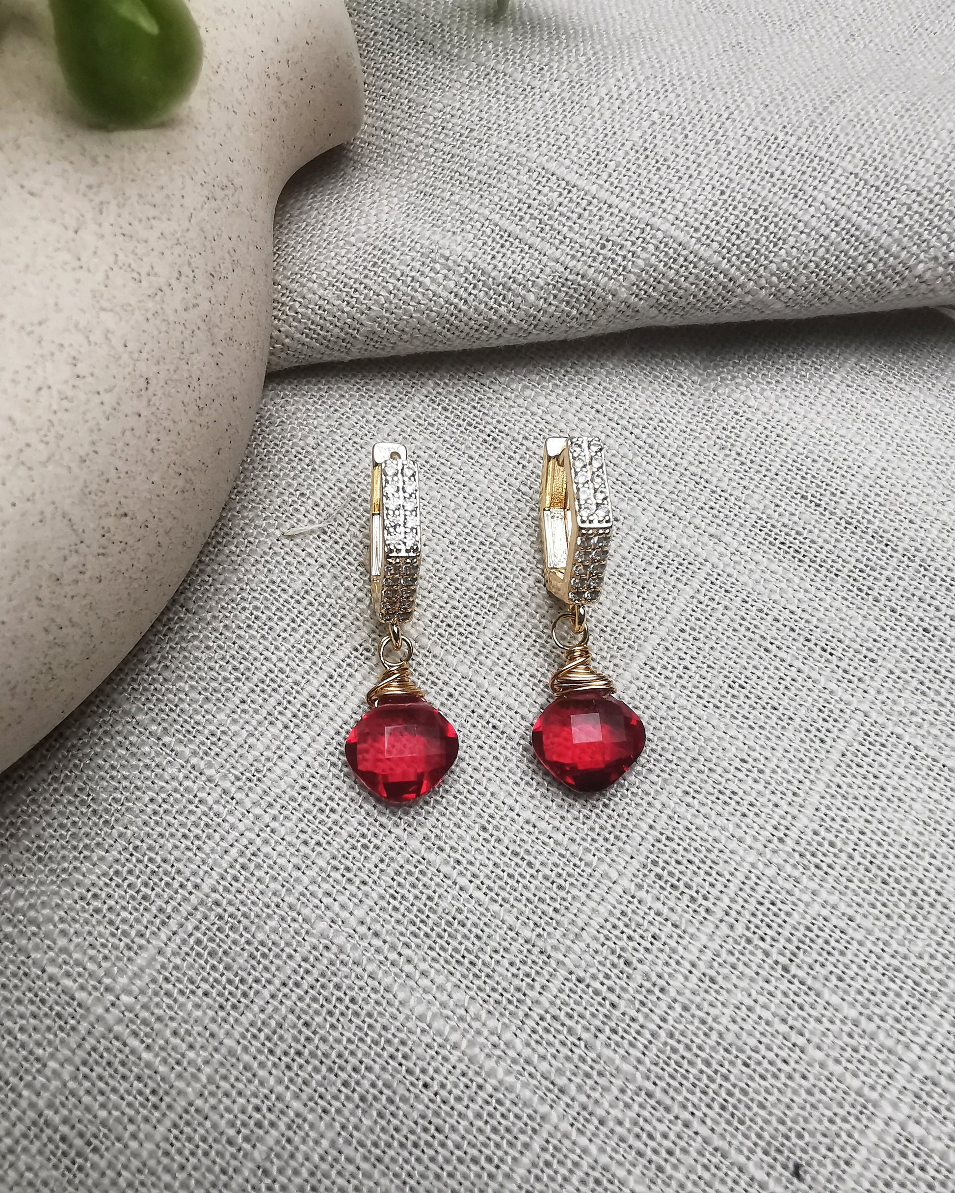 Maxi - Ruby Quartz Hexagon Huggie Hoop Earrings - Vinta Shop