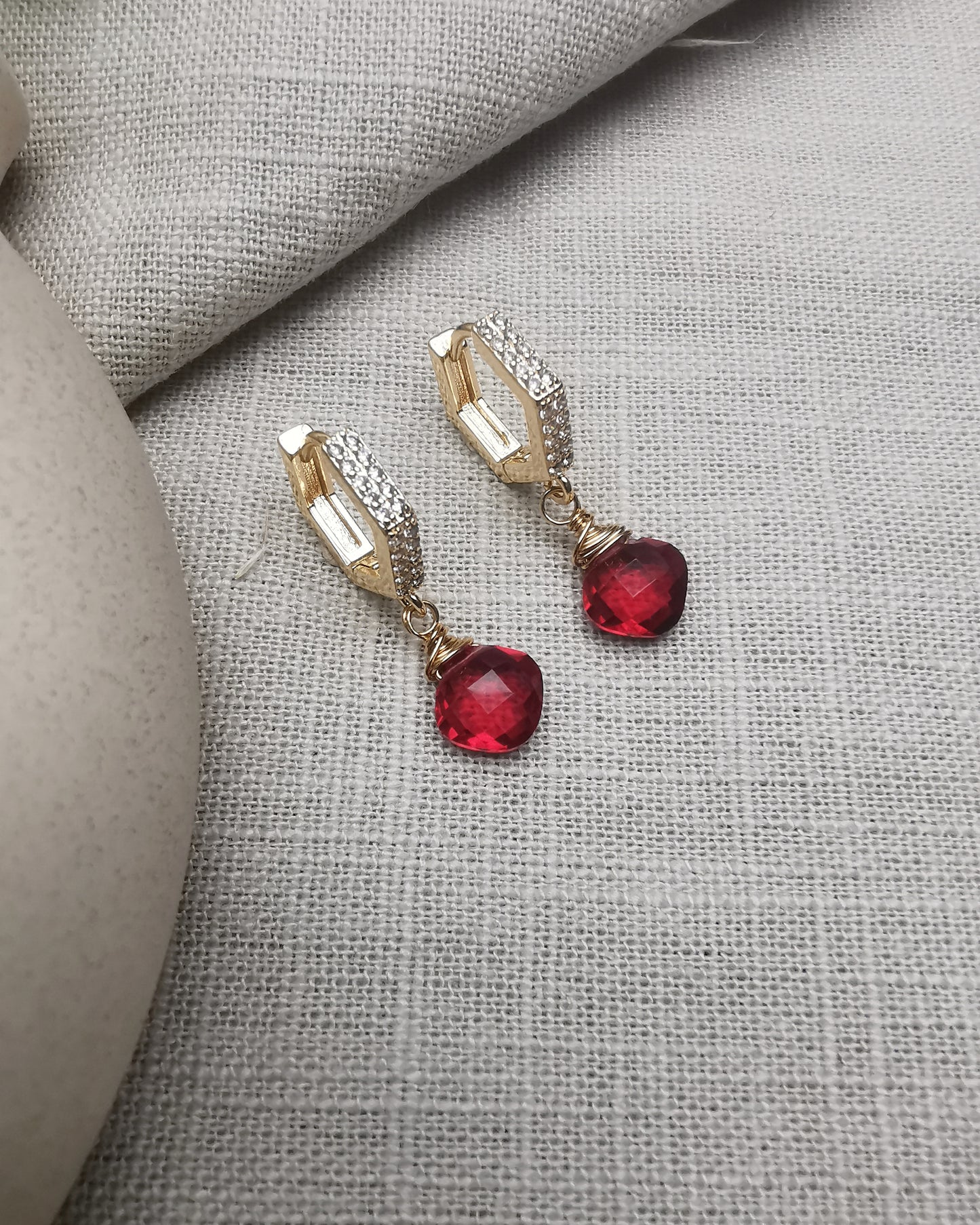 Maxi - Ruby Quartz Hexagon Huggie Hoop Earrings