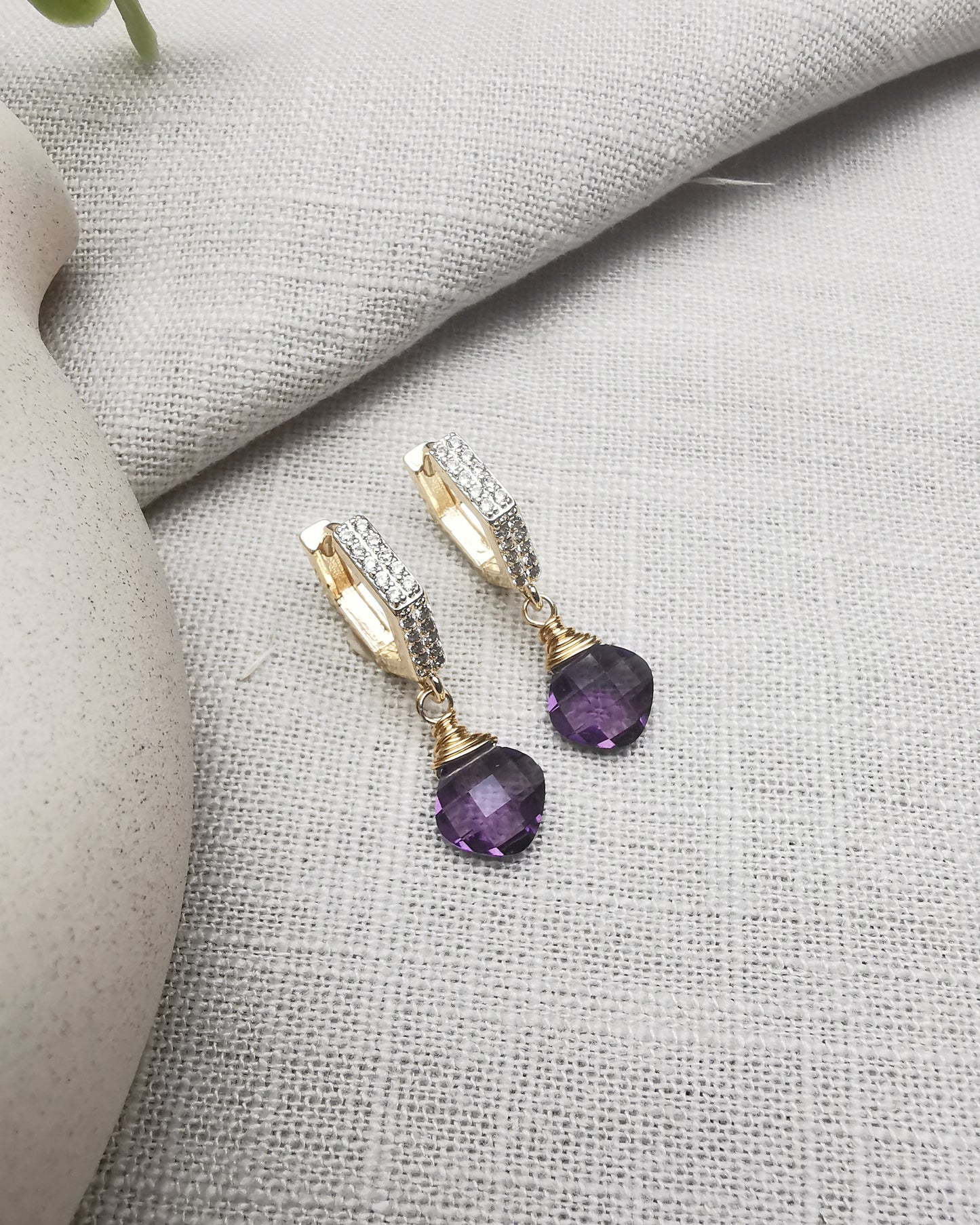 Maxi - Amethyst Hexagon Huggie Hoop Earrings