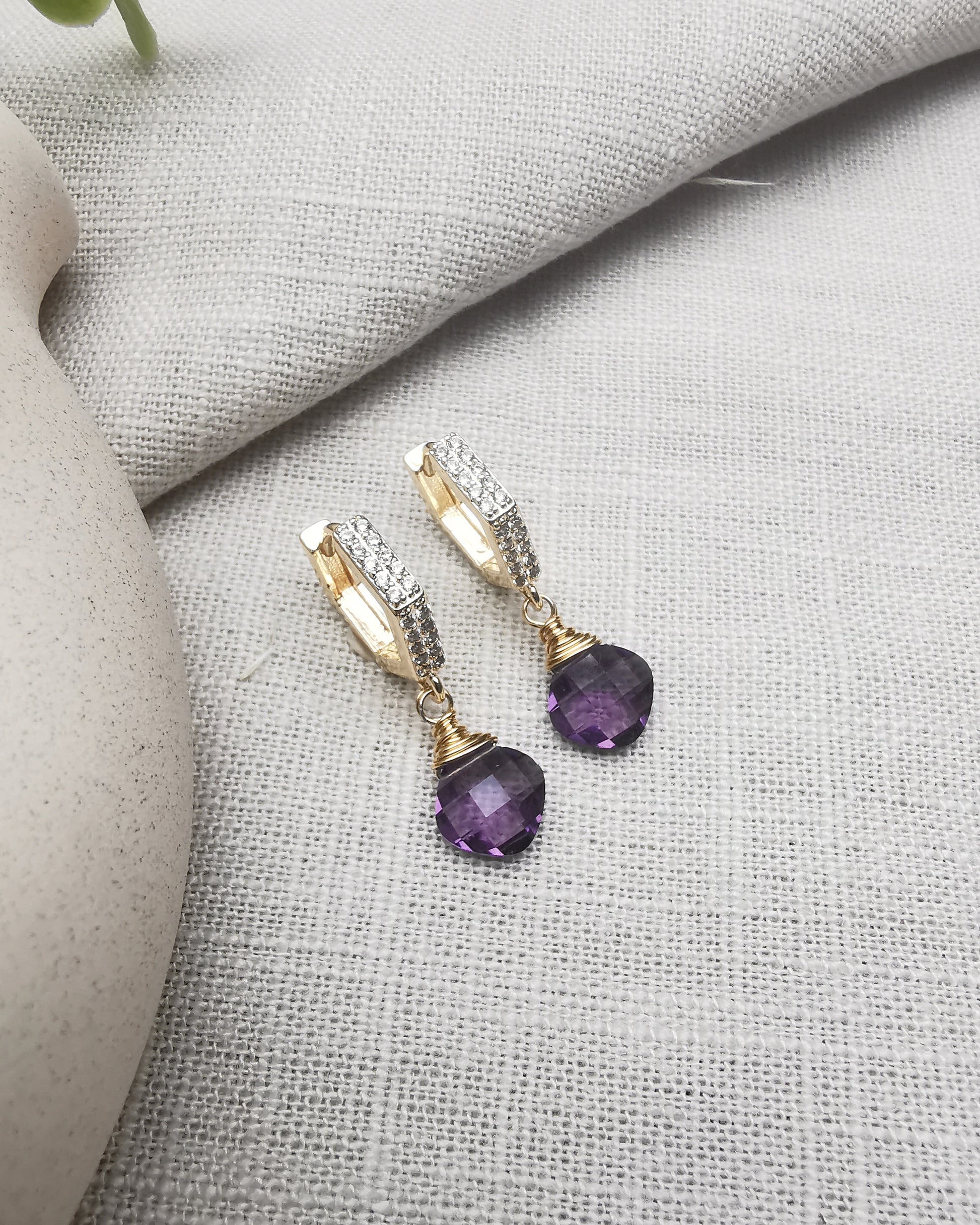 Maxi - Amethyst Hexagon Huggie Hoop Earrings - Vinta Shop