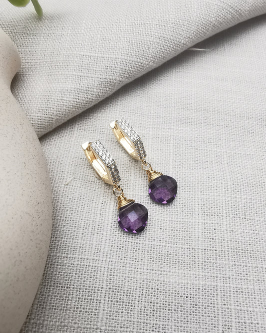 Maxi - Amethyst Hexagon Huggie Hoop Earrings - Vinta Shop