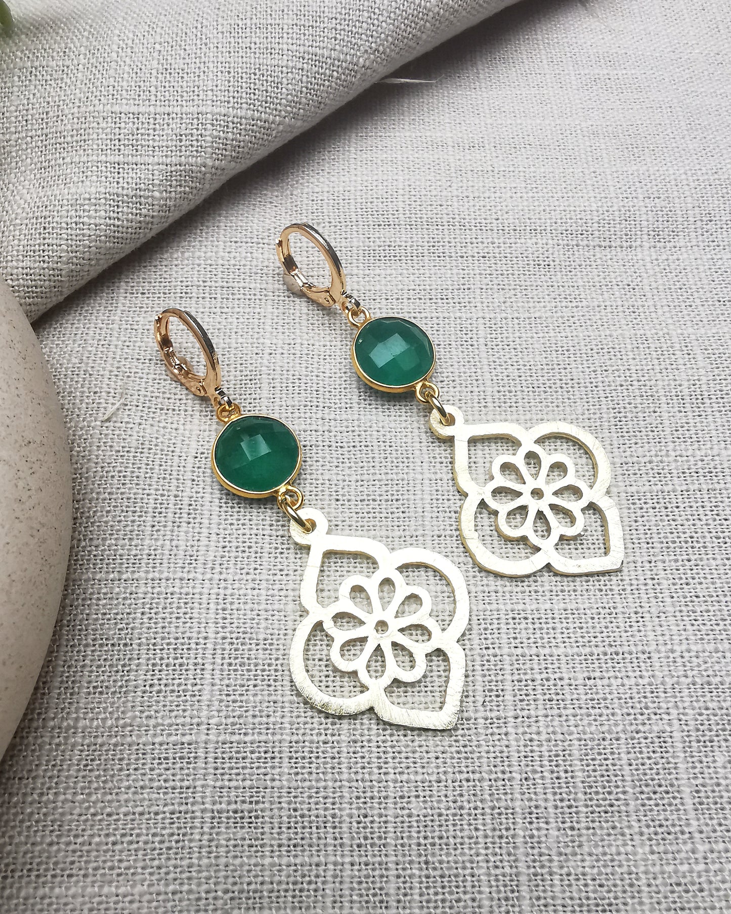 Statement Green Onyx Long Drop Earrings