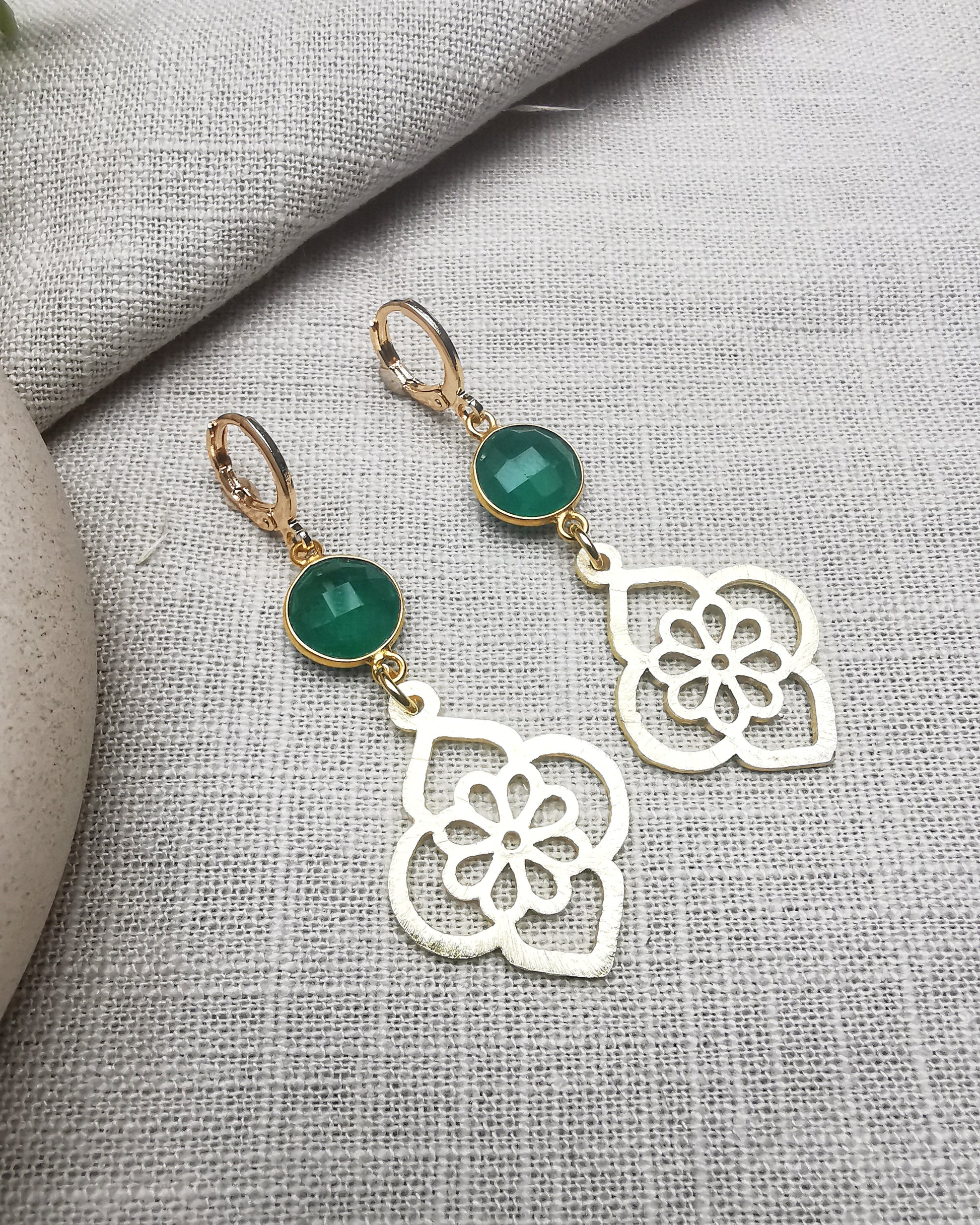 Statement Green Onyx Long Drop Earrings - Vinta Shop