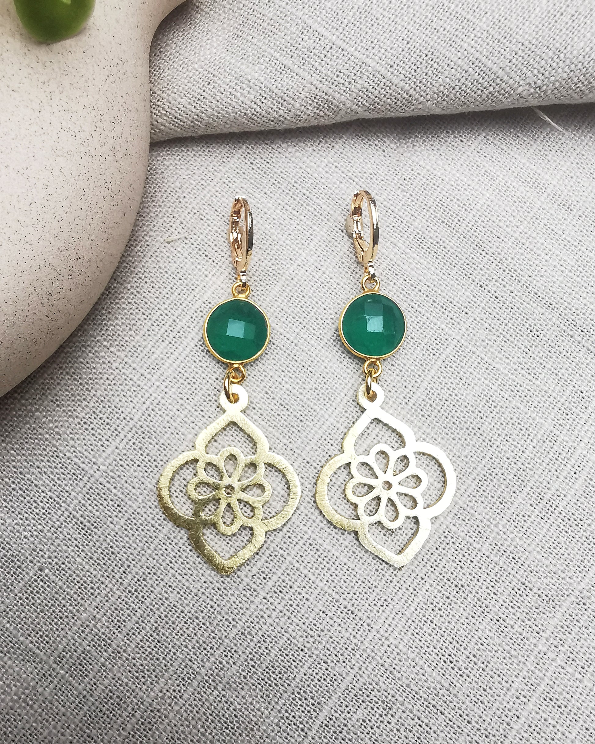 Statement Green Onyx Long Drop Earrings - Vinta Shop
