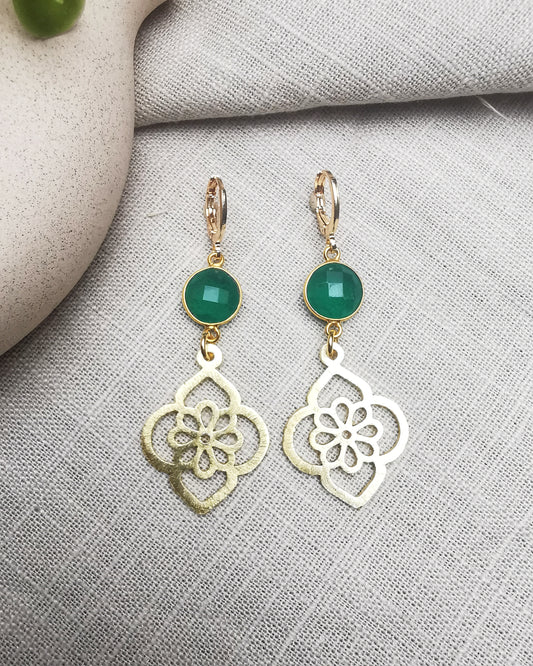 Statement Green Onyx Long Drop Earrings - Vinta Shop