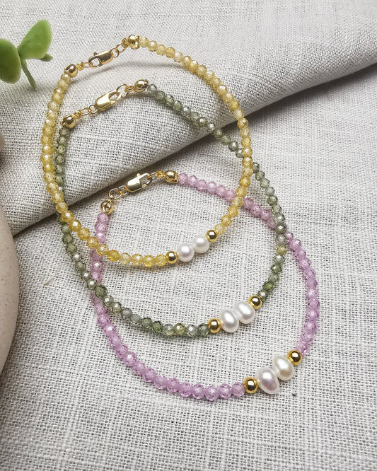 Gold Vermeil Gemstone bracelet with Pearls - Vinta Shop