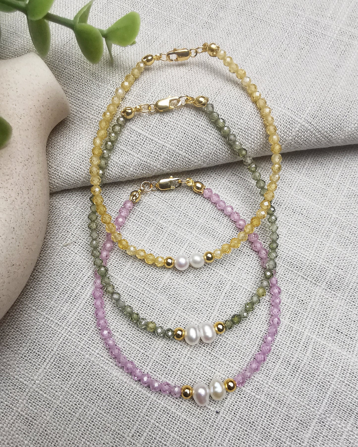Gold Vermeil Gemstone bracelet with Pearls