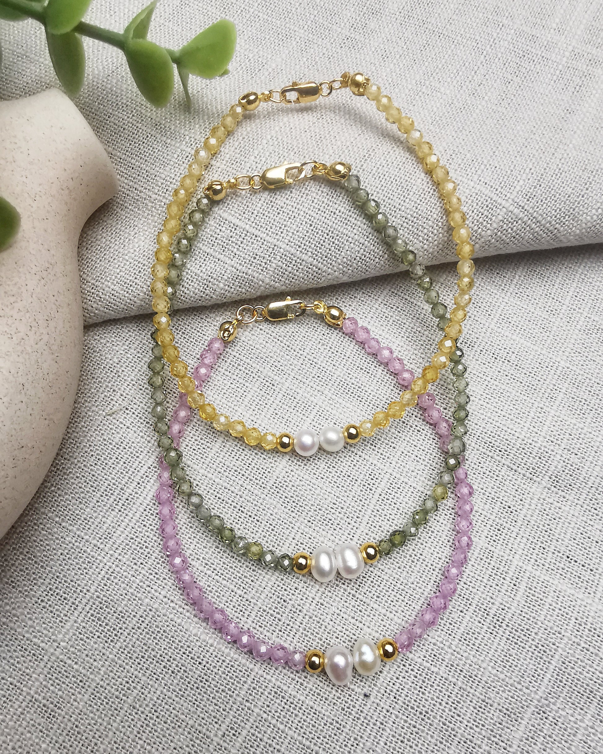 Gold Vermeil Gemstone bracelet with Pearls - Vinta Shop