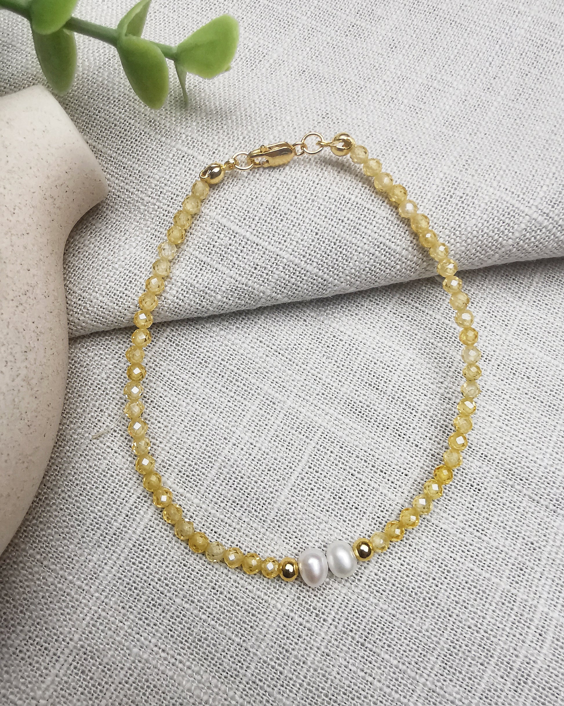 Gold Vermeil Gemstone bracelet with Pearls - Vinta Shop