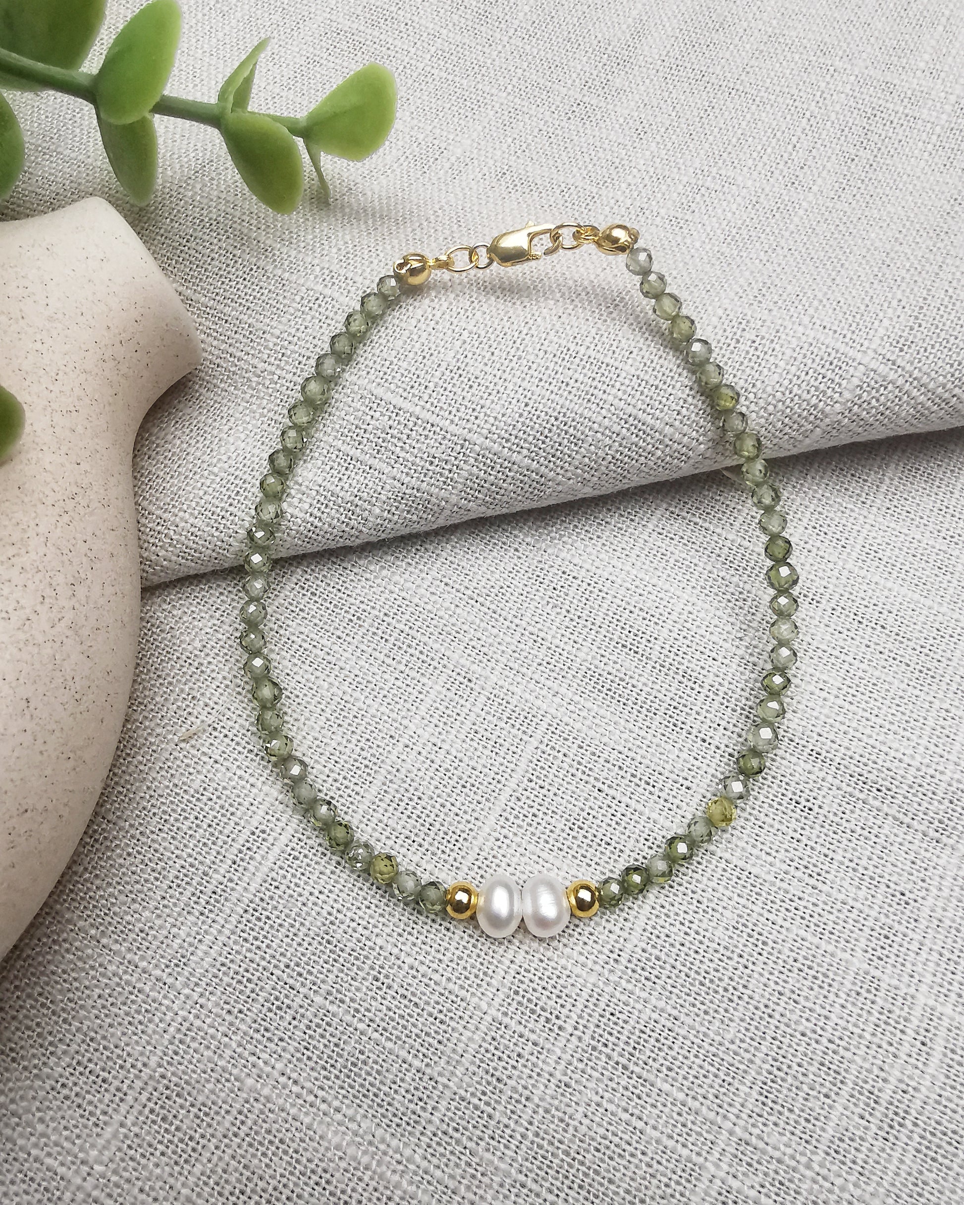 Gold Vermeil Gemstone bracelet with Pearls - Vinta Shop