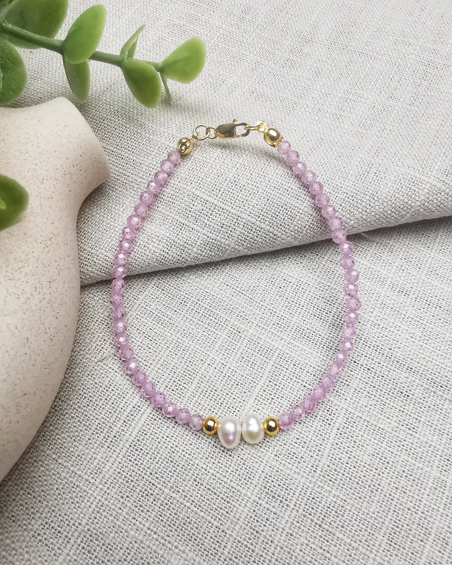 Gold Vermeil Gemstone bracelet with Pearls