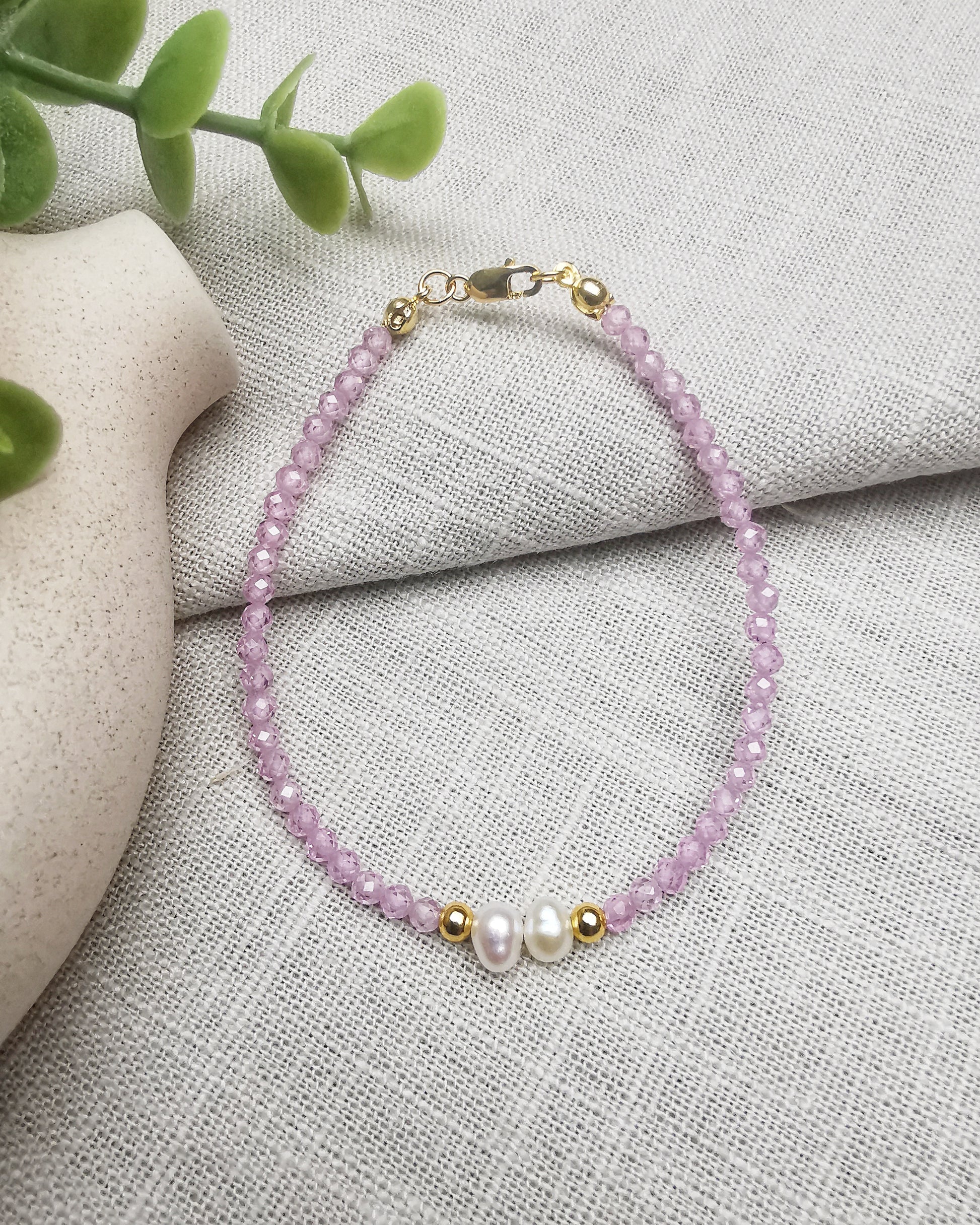 Gold Vermeil Gemstone bracelet with Pearls - Vinta Shop