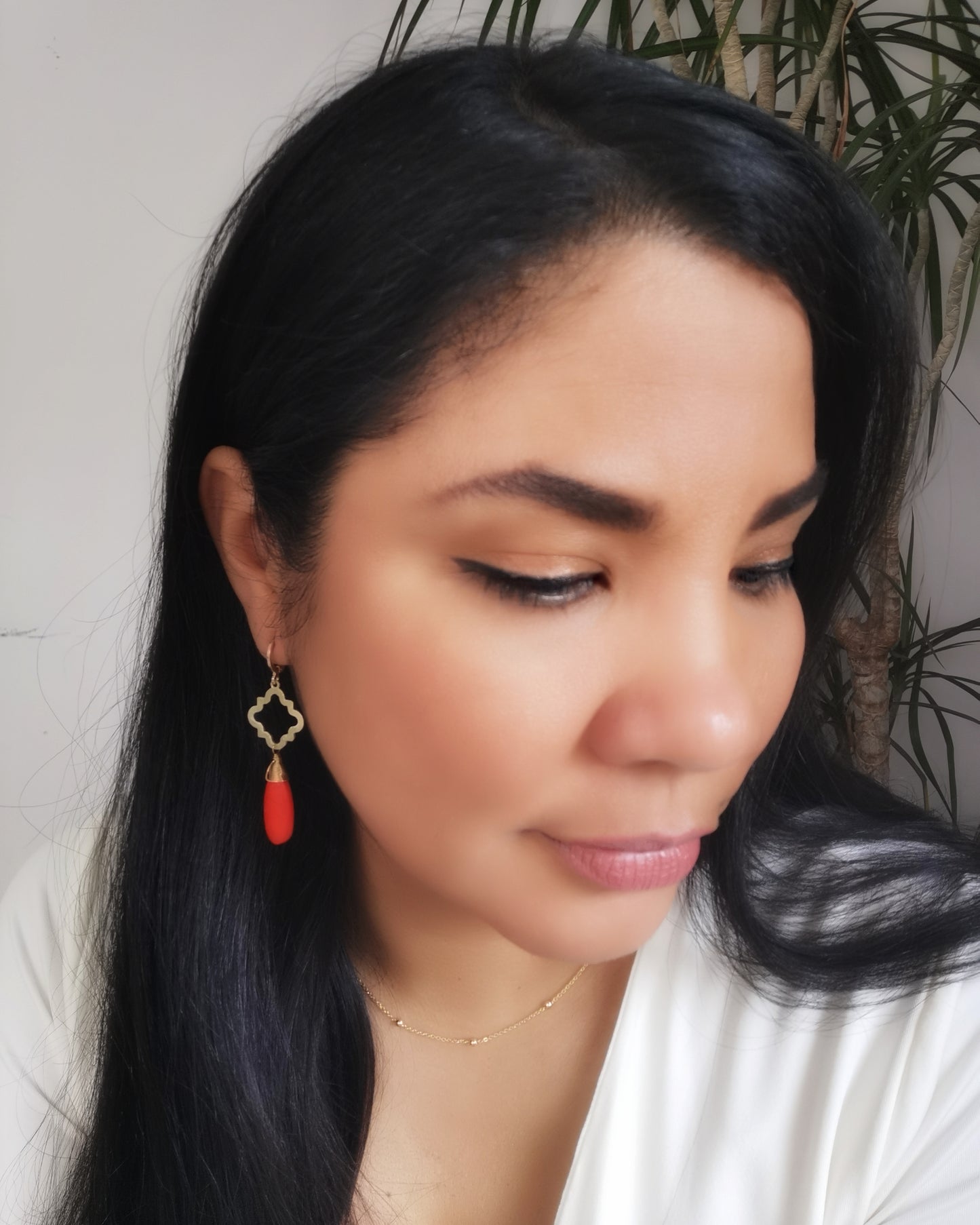 Orange Howlite Teardrop Earrings