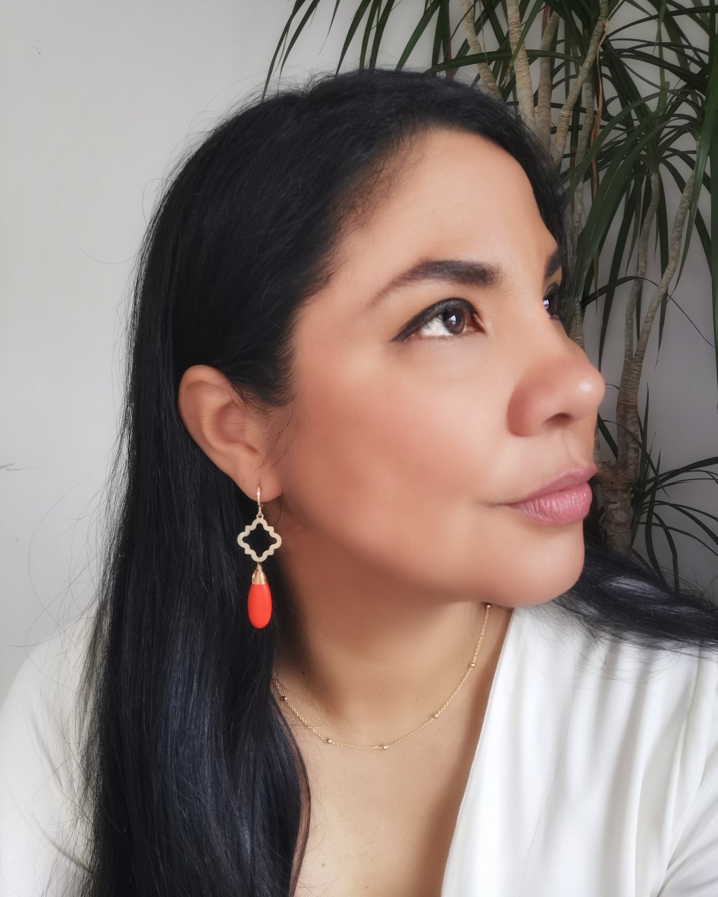 Orange Howlite Teardrop Earrings