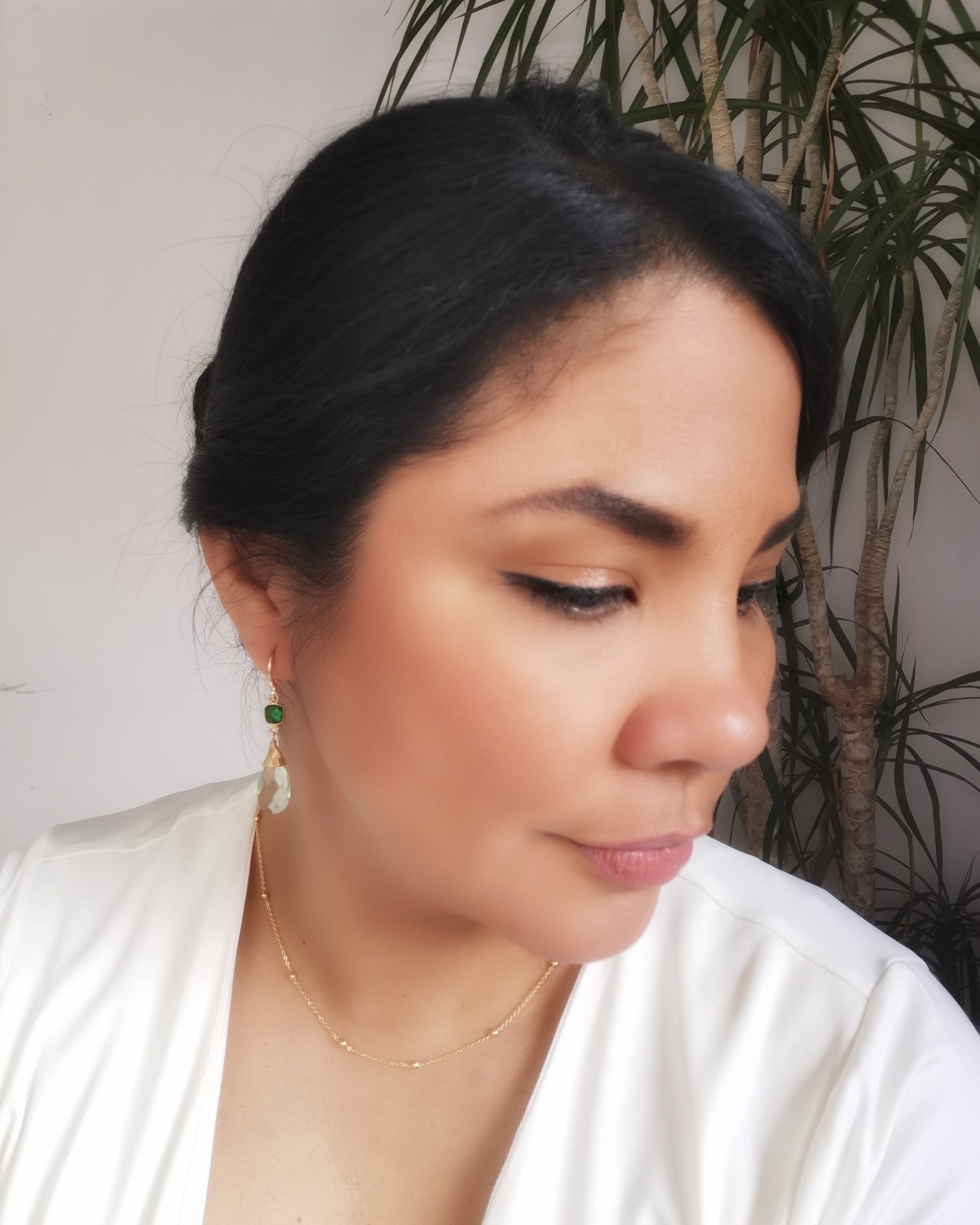 Green Amethyst & Emerald Drop Earrings - Vinta Shop