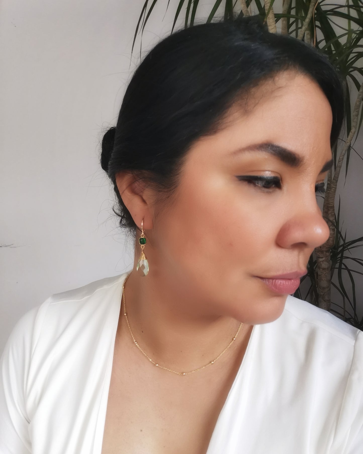 Green Amethyst & Emerald Drop Earrings
