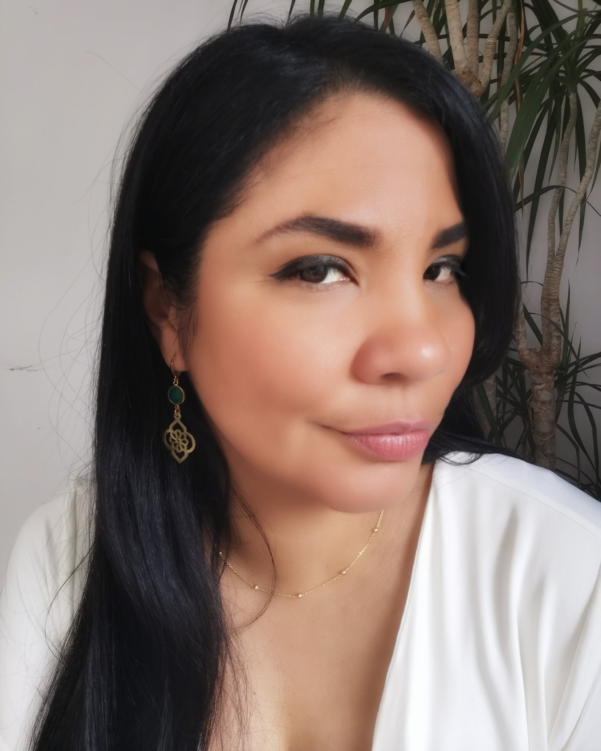 Statement Green Onyx Long Drop Earrings - Vinta Shop