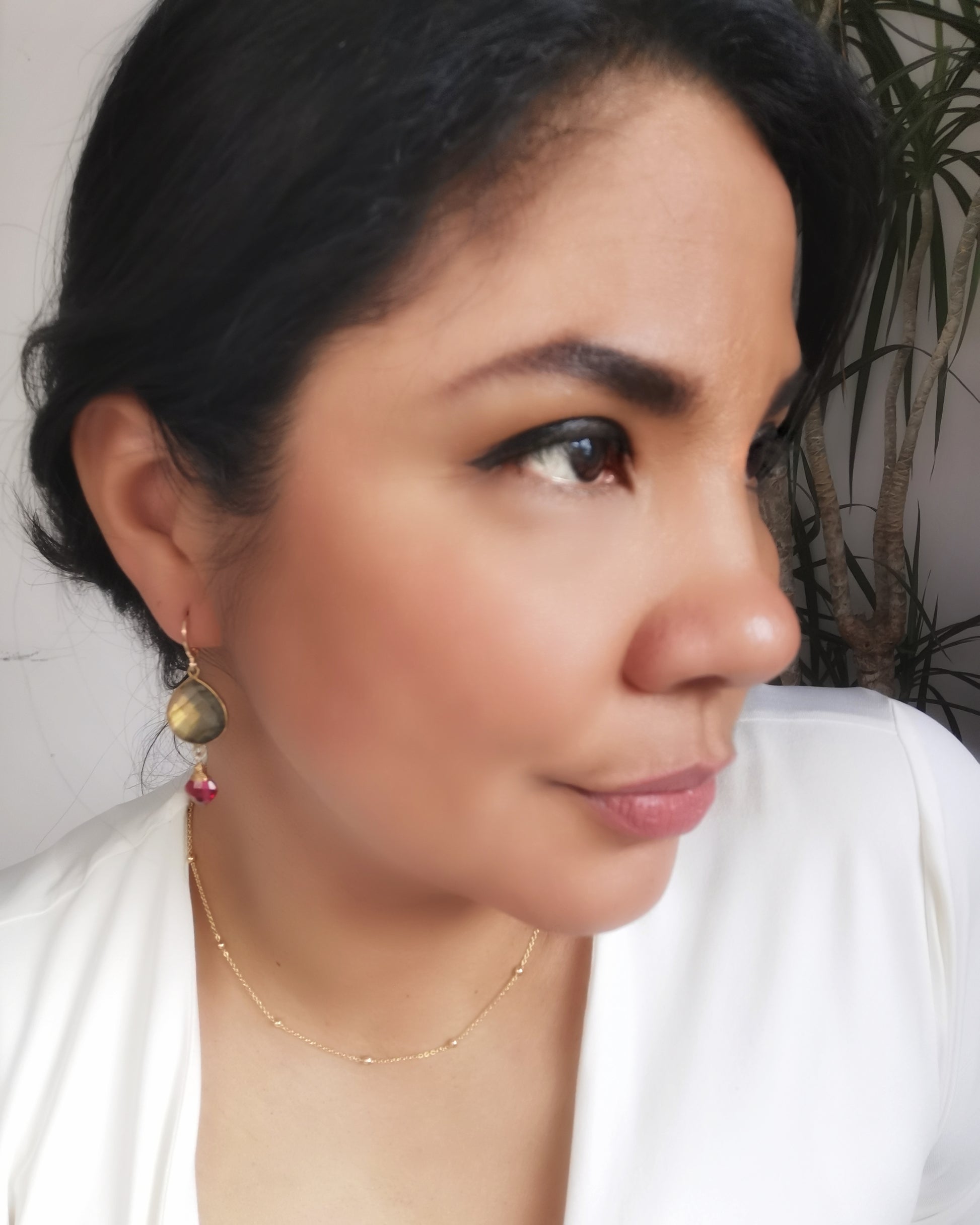 Labradorite & Ruby Quartz Dangle Earrings - Vinta Shop