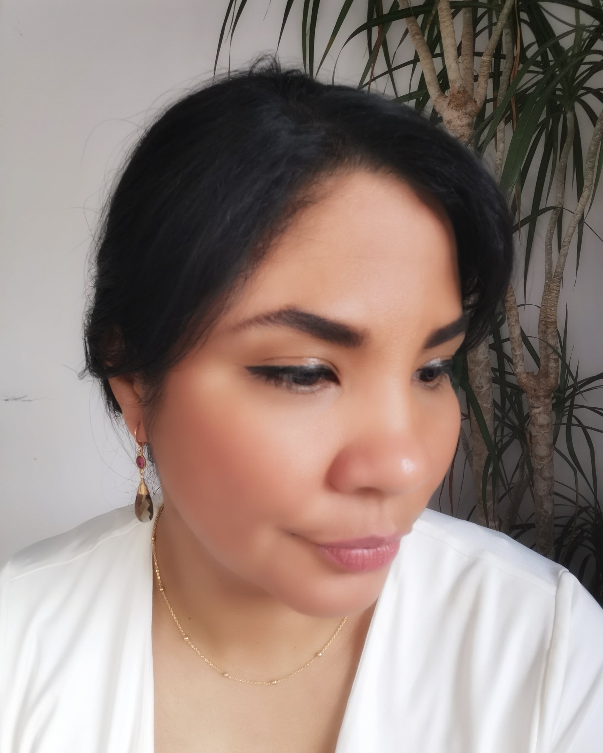 Smoky Quartz & Red Tourmaline Drop Earrings - Vinta Shop