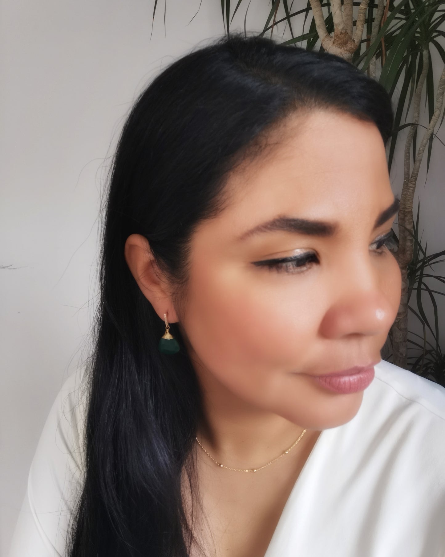 Green Onyx Trillion Stud Dangle Earrings