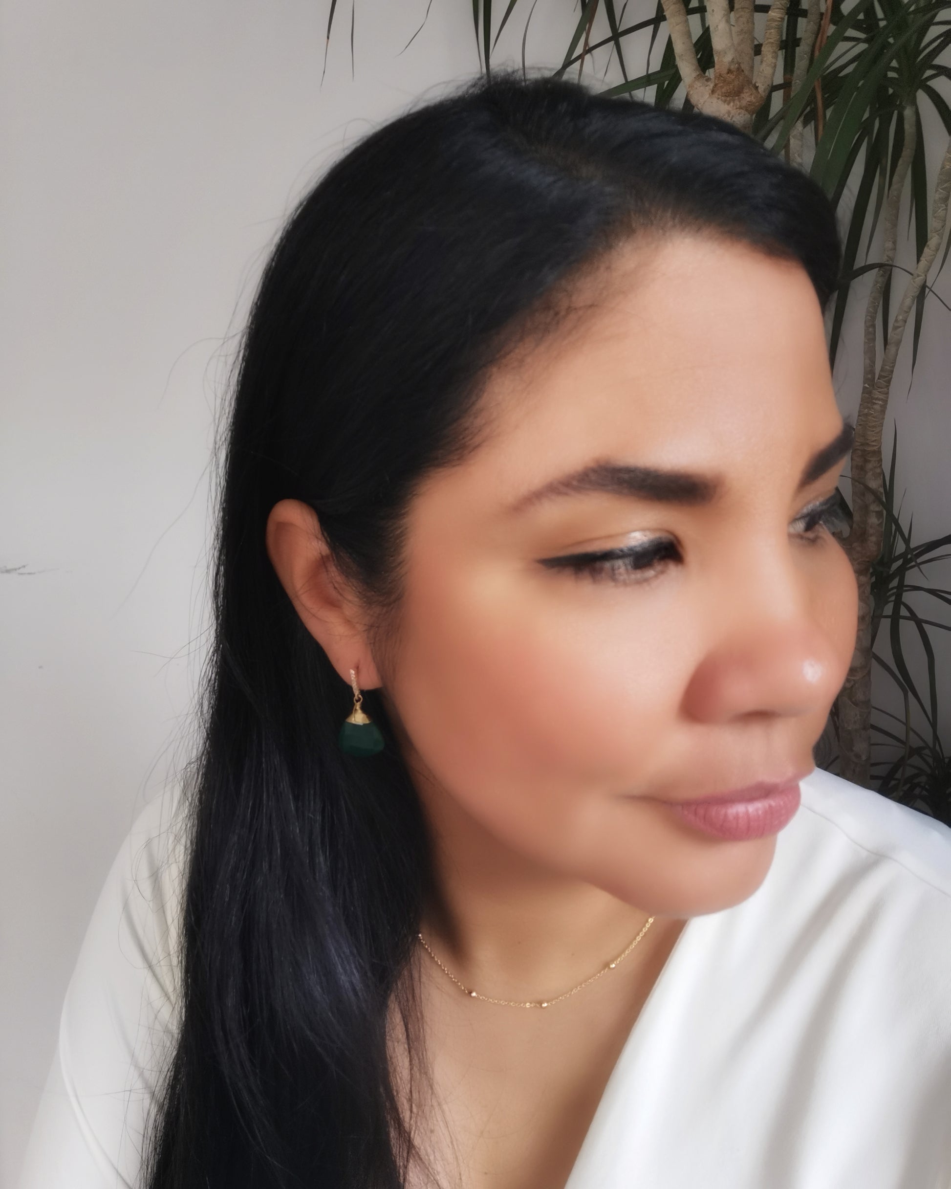 Green Onyx Trillion Stud Dangle Earrings - Vinta Shop