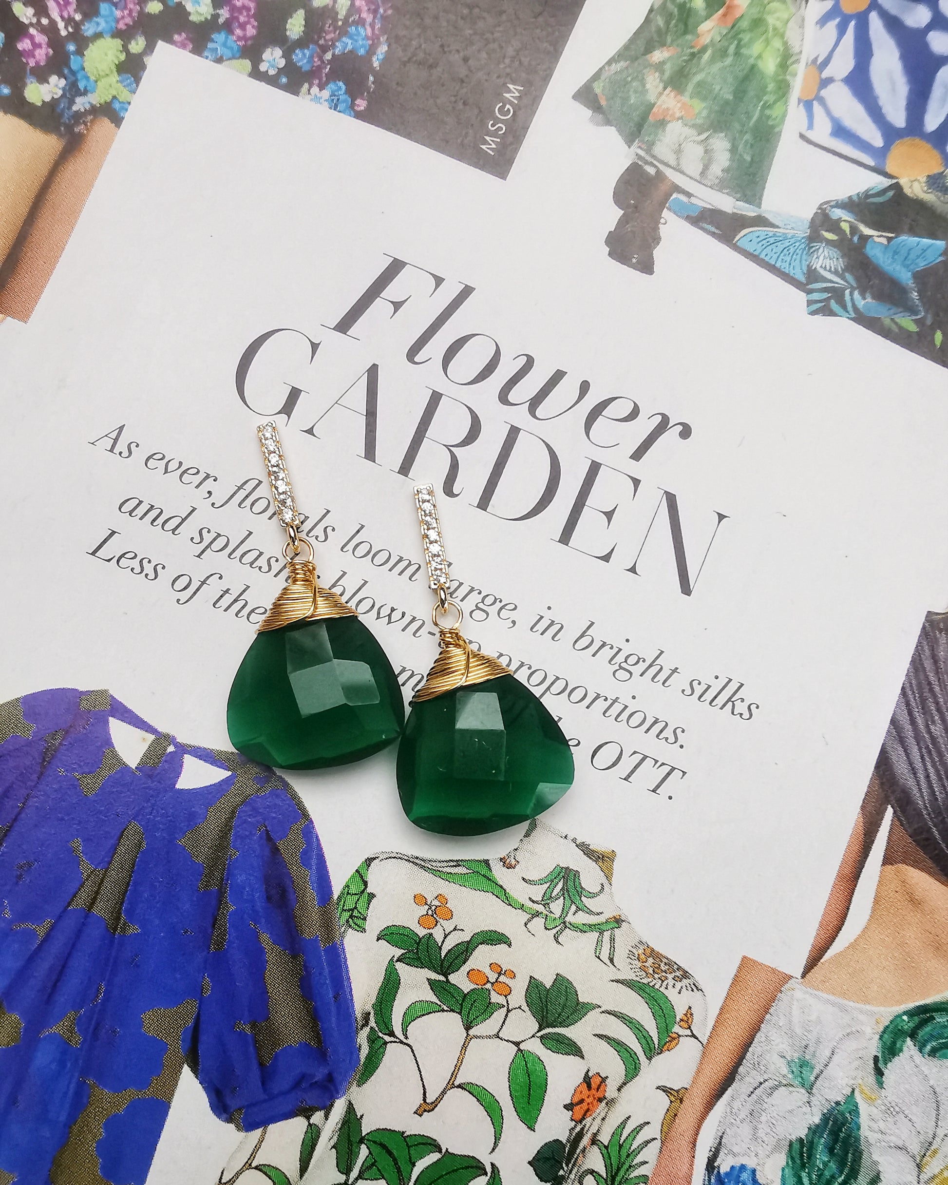 Green Onyx Trillion Stud Dangle Earrings - Vinta Shop