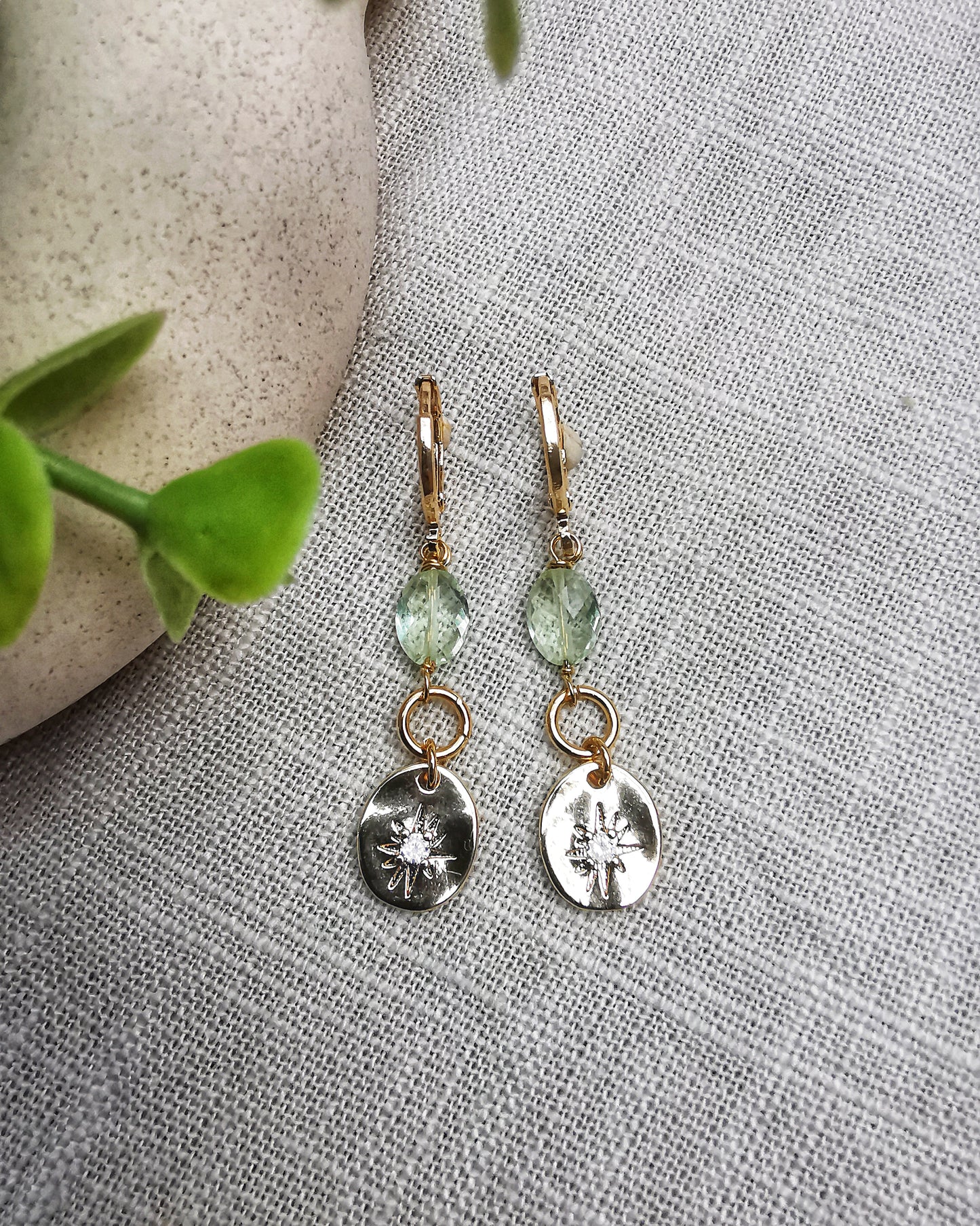 Green Amethyst Starburst Drop Earrings