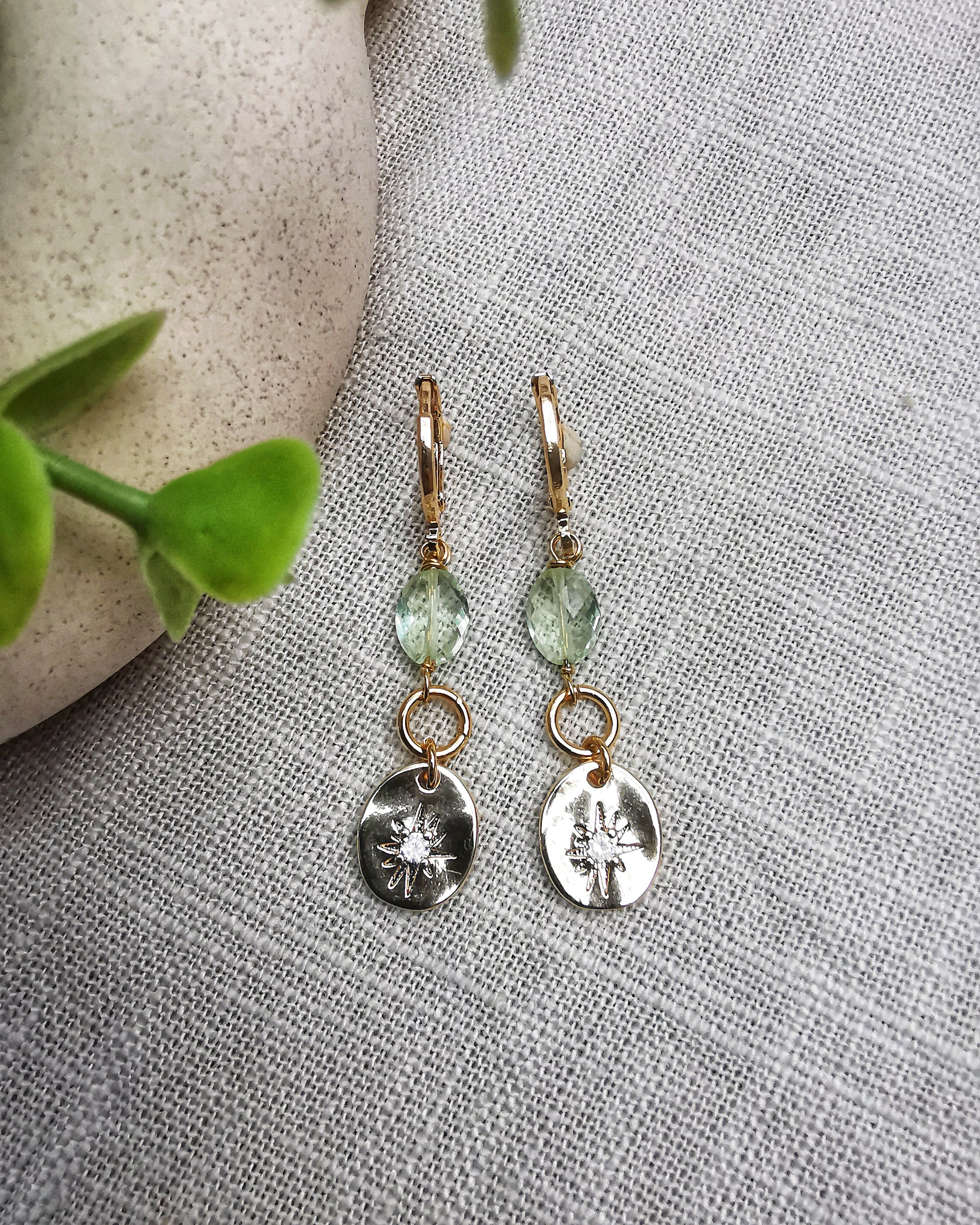 Green Amethyst Starburst Drop Earrings - Vinta Shop
