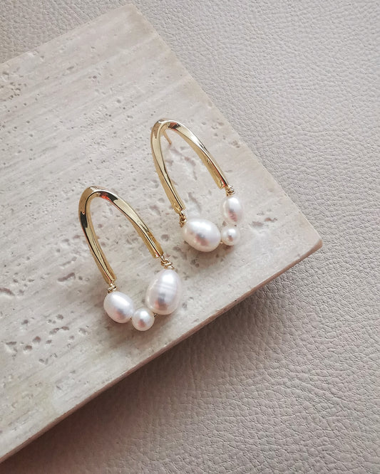 IVONNE - Freshwater Pearl Gold Plated Stud Earrings. - Vinta Shop