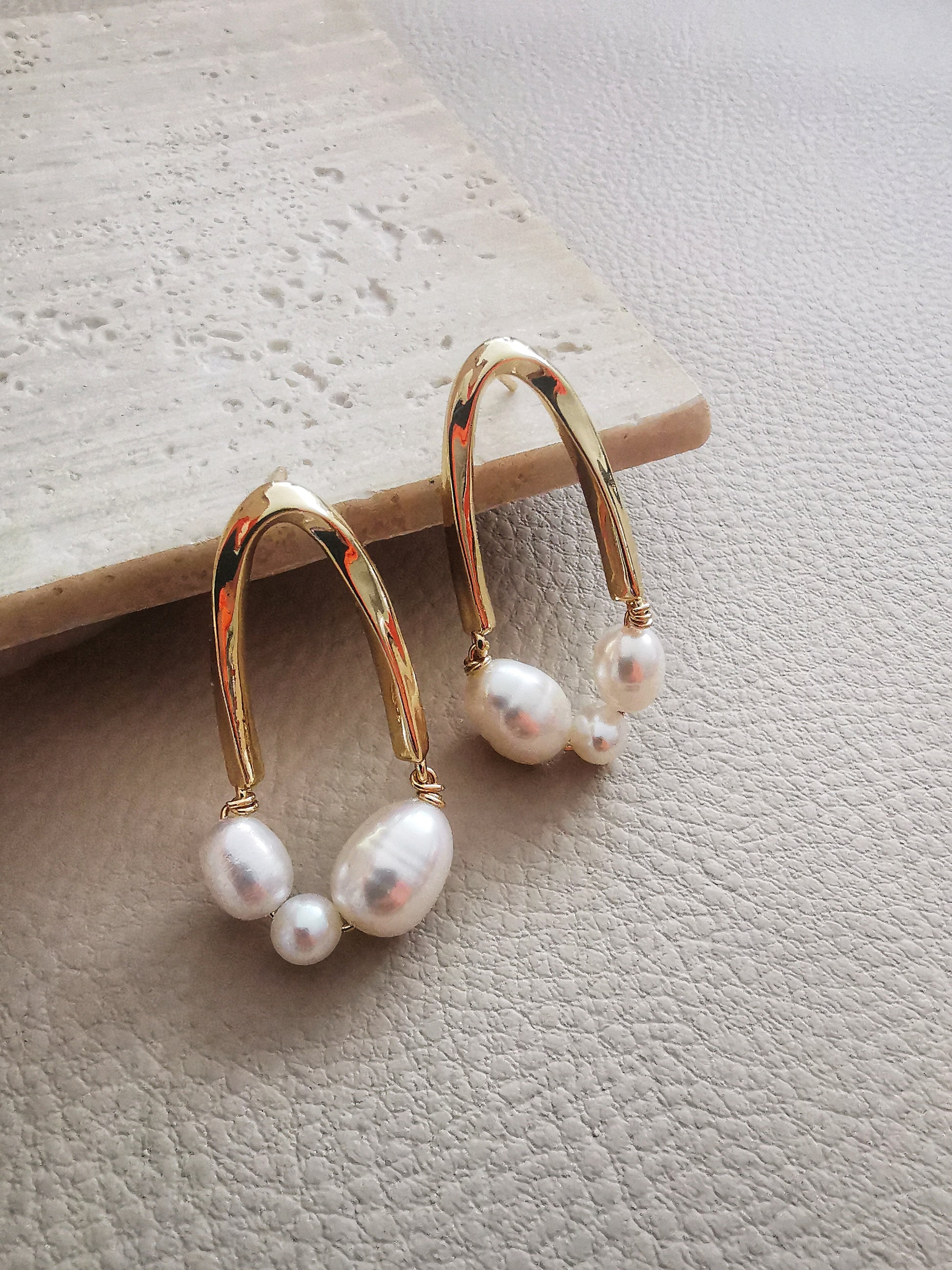 IVONNE - Freshwater Pearl Gold Plated Stud Earrings. - Vinta Shop