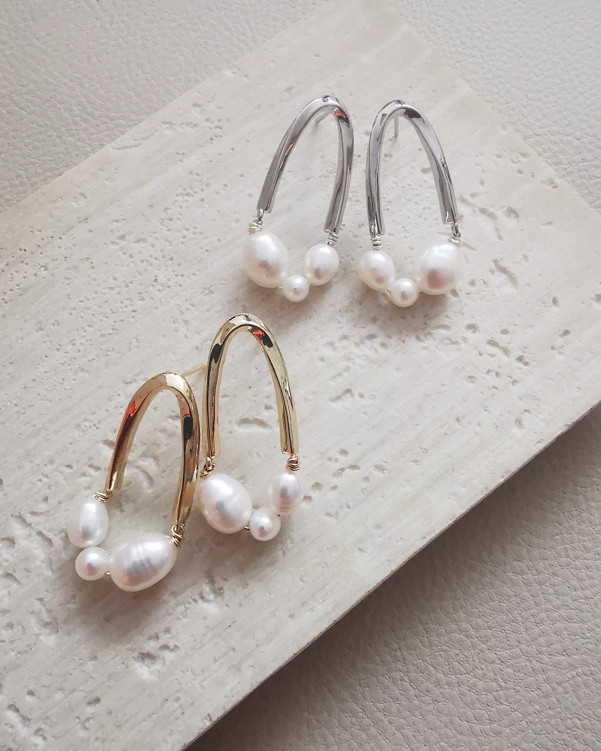 IVONNE - Freshwater Pearl Silver Plated Stud Earrings. - Vinta Shop