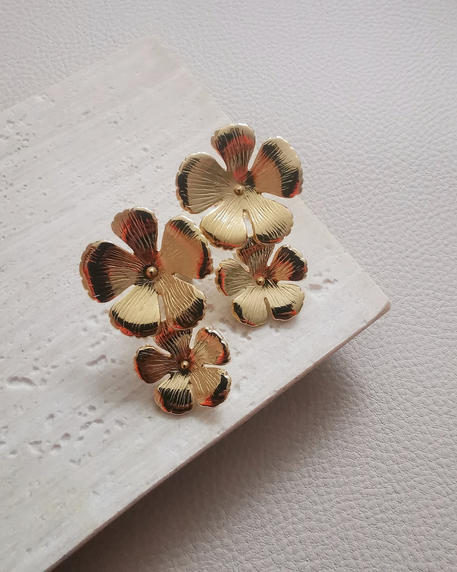 KAORI- Cherry Blossom Floral Gold Plated Statement Stud Earrings. - Vinta Shop