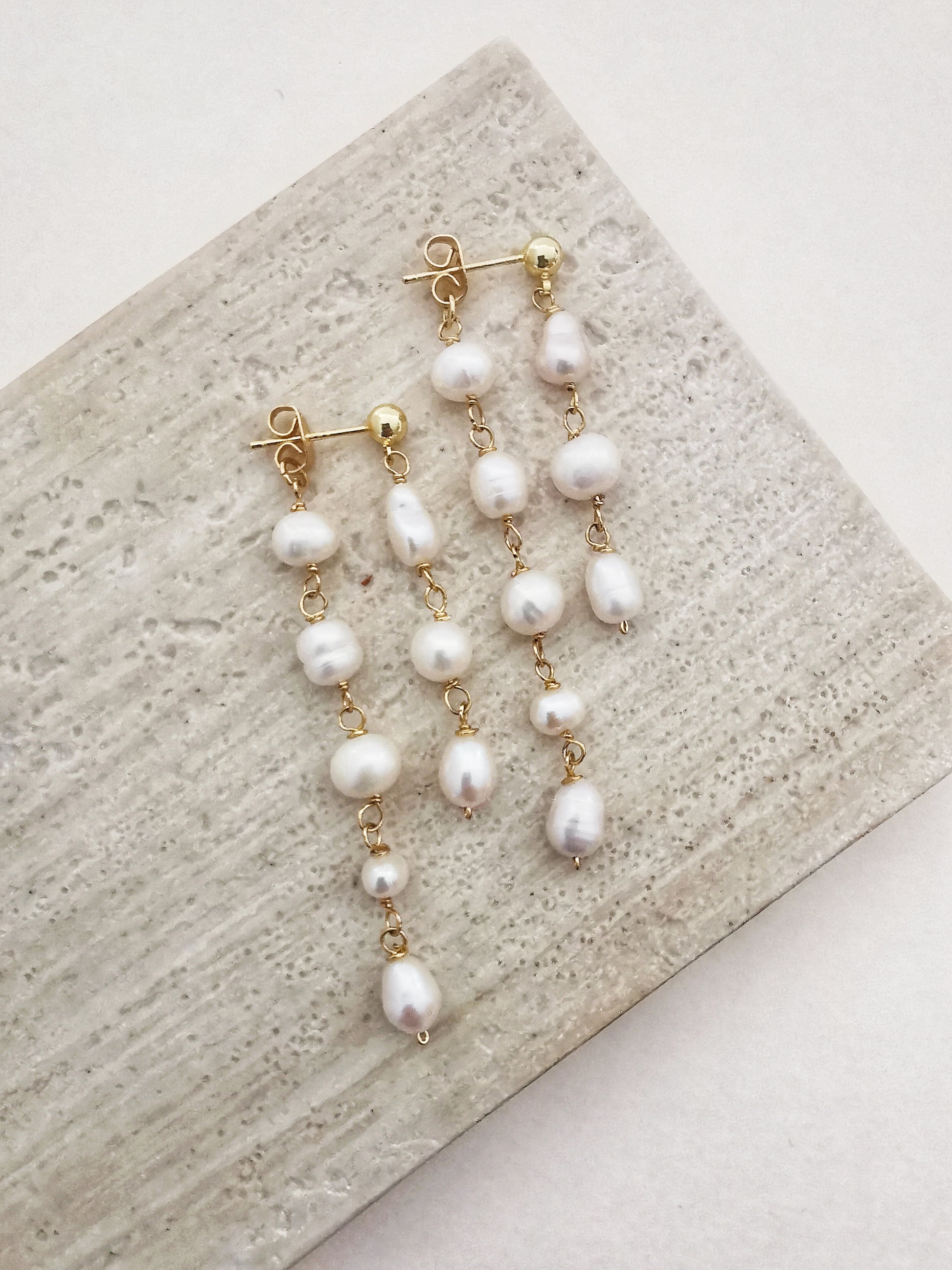 MARION - Double Cascade Freshwater Pearl Earrings. - Vinta Shop