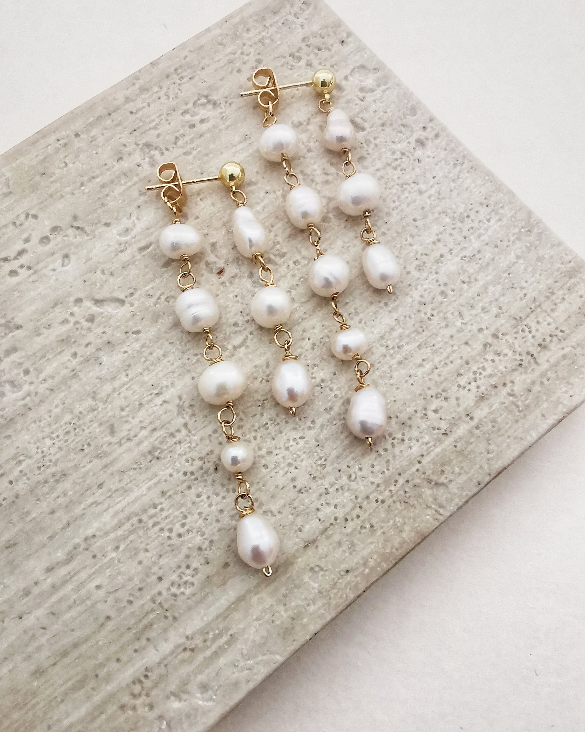 MARION - Double Cascade Freshwater Pearl Earrings. - Vinta Shop